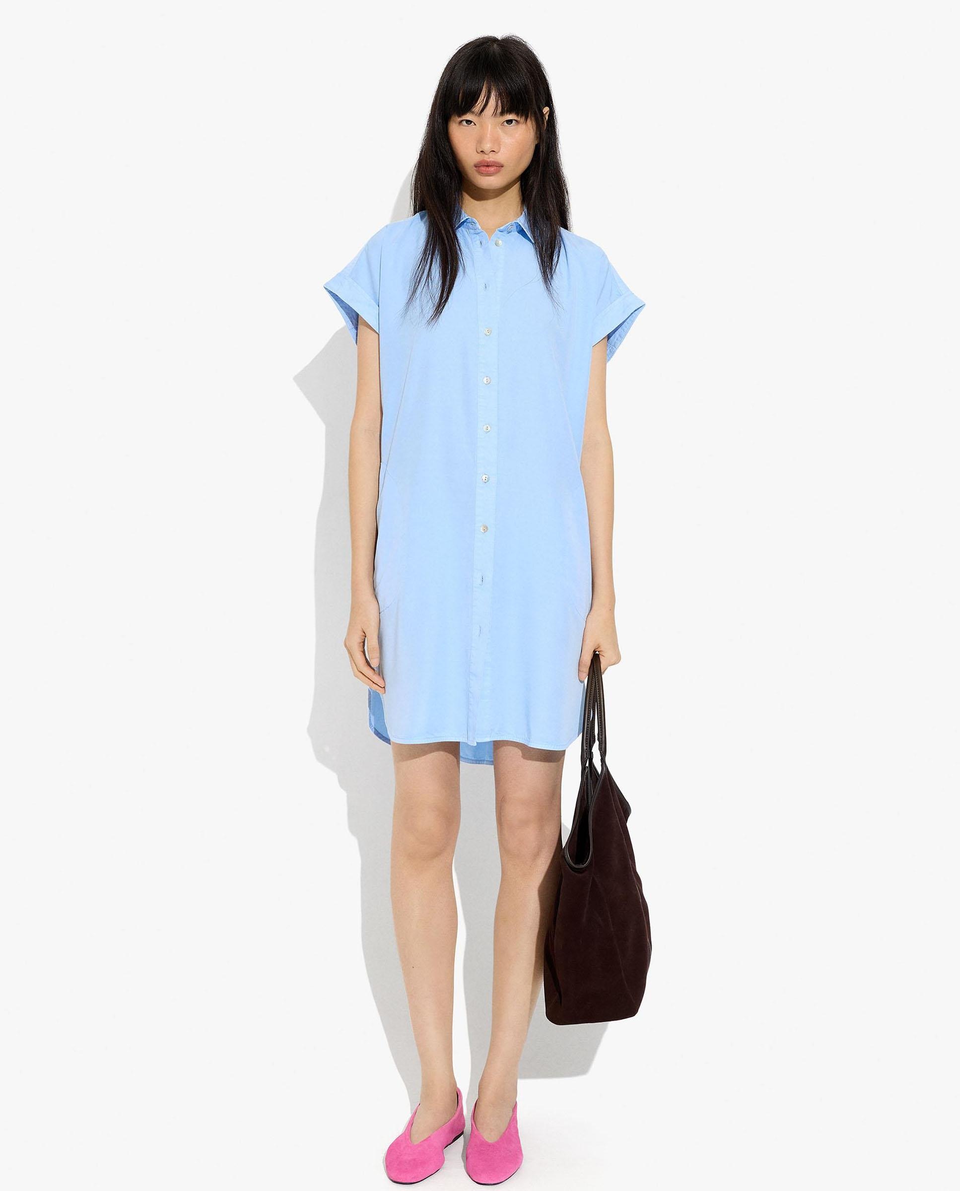 Vestido corto 100% liocel camisero en liso - Parfois - Azul claro Azul claro-1