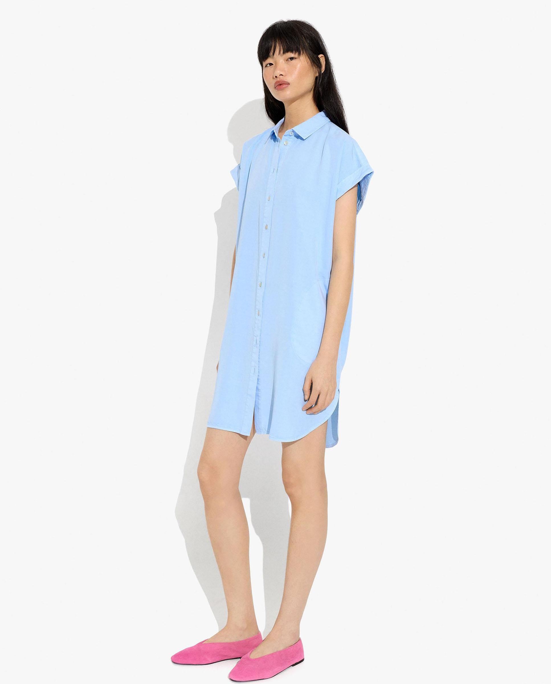 Vestido corto 100% liocel camisero en liso - Parfois - Azul claro Azul claro-2