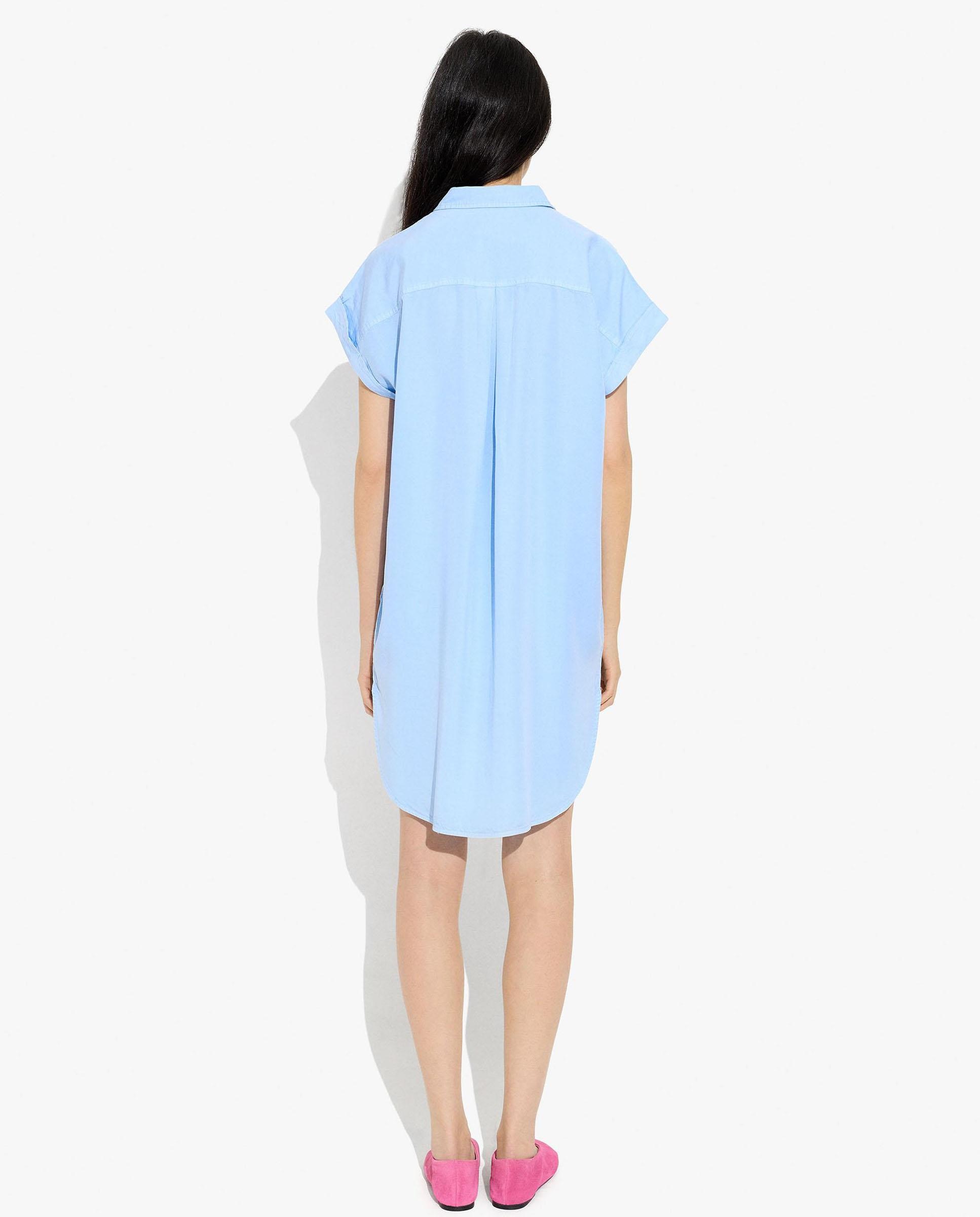 Vestido corto 100% liocel camisero en liso - Parfois - Azul claro Azul claro-3