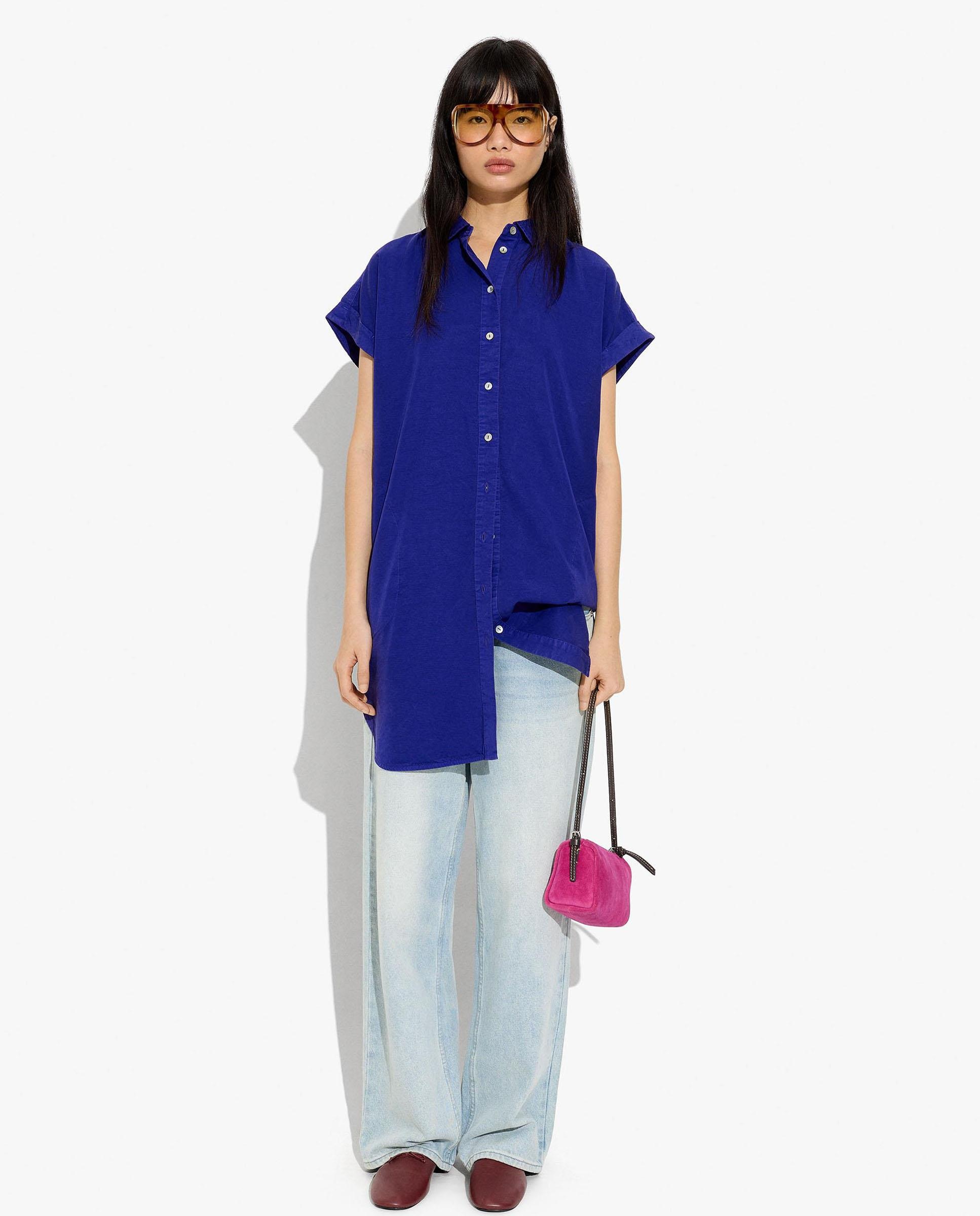 Vestido corto 100% liocel camisero en liso - Parfois - Morado Morado-1
