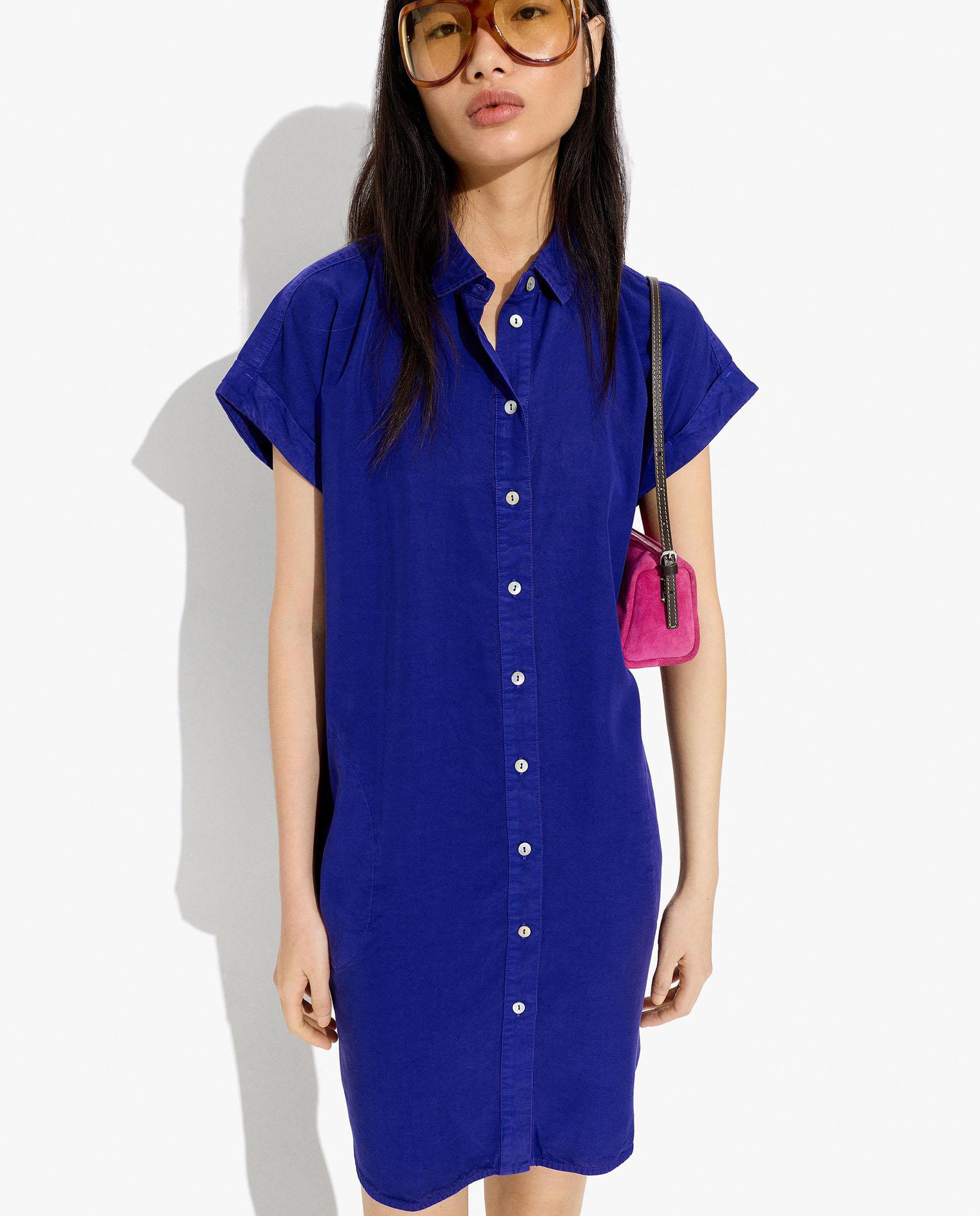 Vestido corto 100% liocel camisero en liso - Parfois - Morado Morado-2