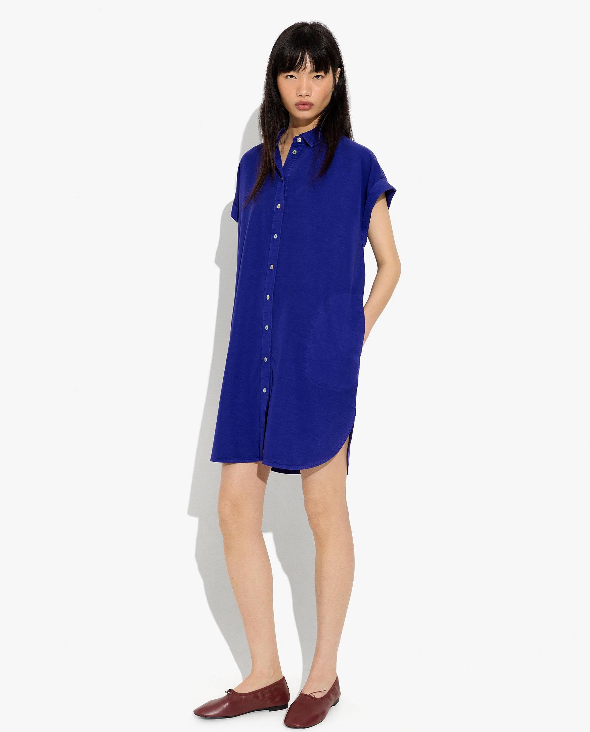 Vestido corto 100% liocel camisero en liso - Parfois - Morado Morado-3