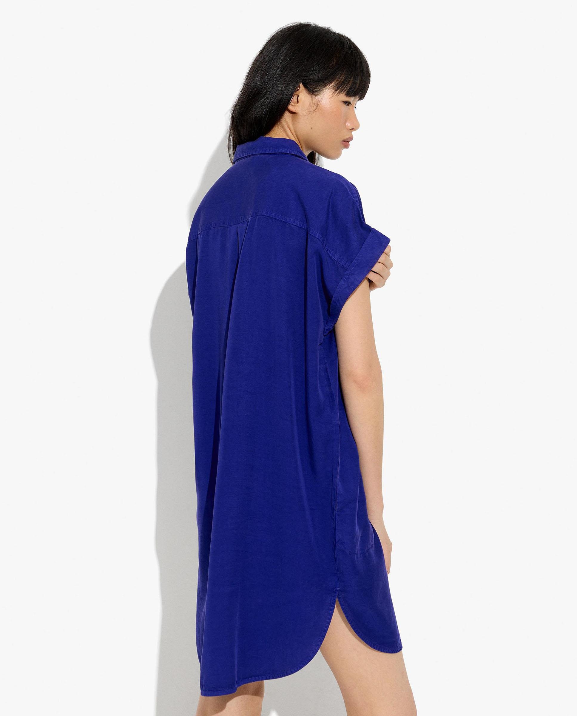 Vestido corto 100% liocel camisero en liso - Parfois - Morado Morado-4