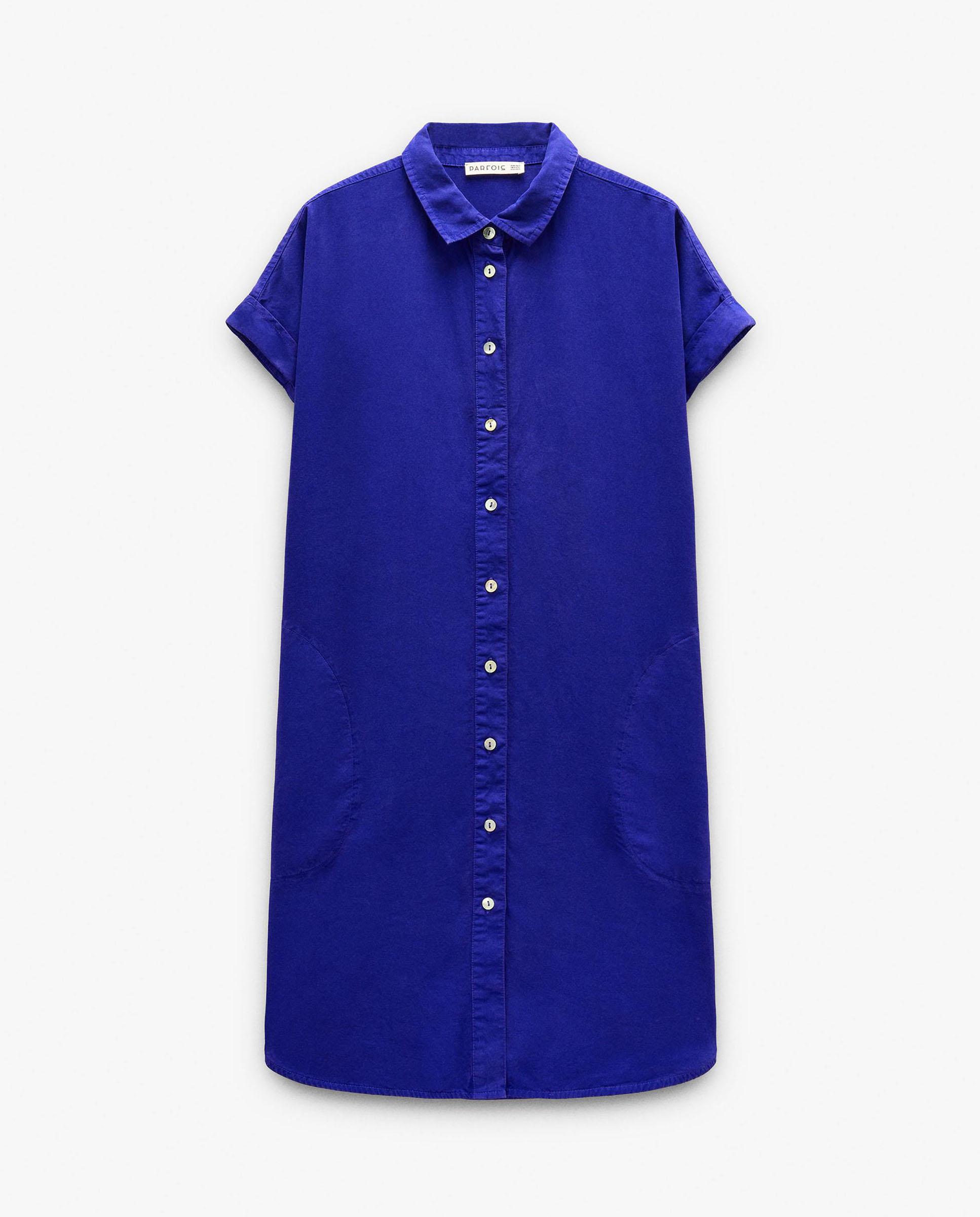 Vestido corto 100% liocel camisero en liso - Parfois - Morado Morado-6