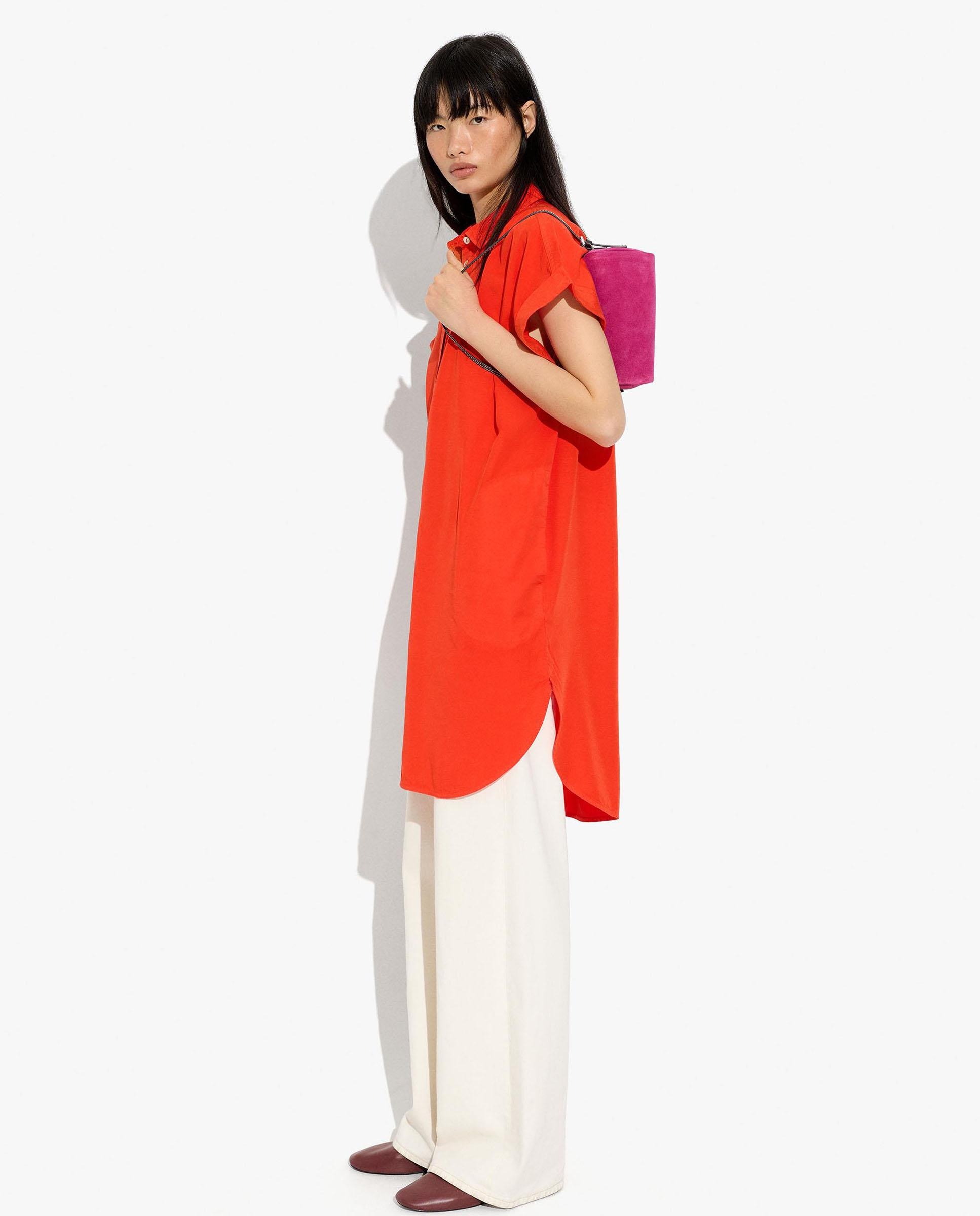 Vestido corto 100% liocel camisero en liso - Parfois - Naranja Naranja-1