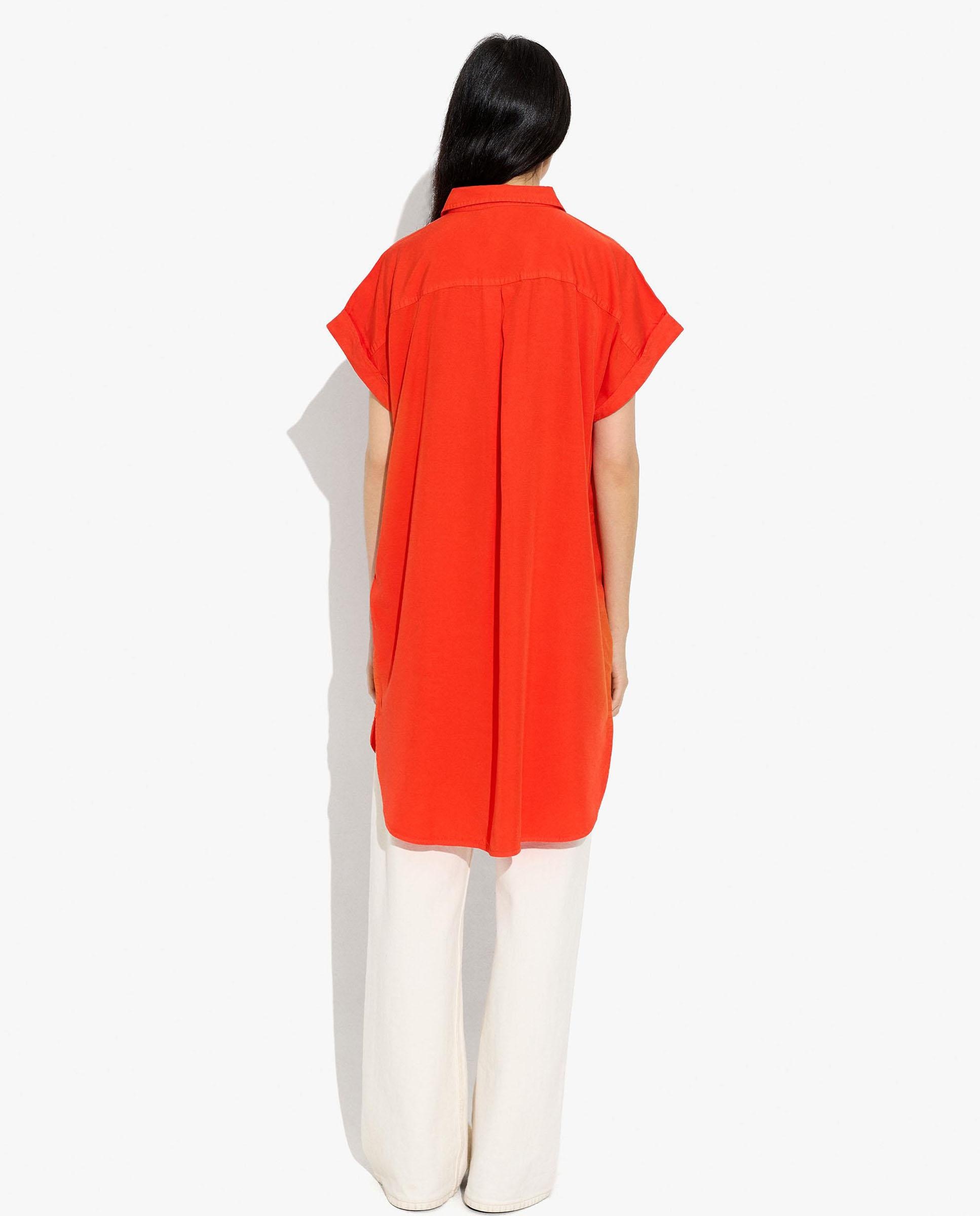 Vestido corto 100% liocel camisero en liso - Parfois - Naranja Naranja-4
