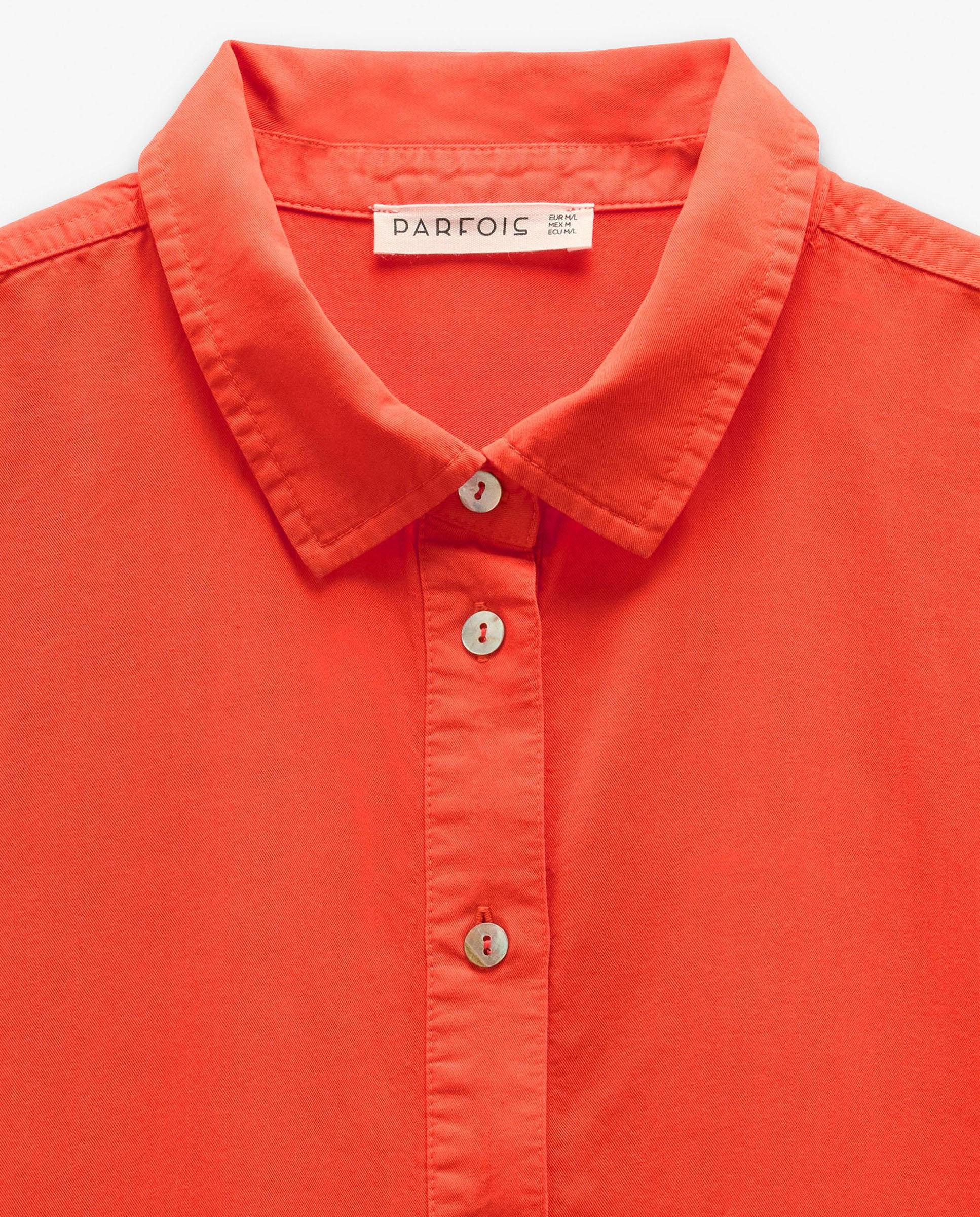 Vestido corto 100% liocel camisero en liso - Parfois - Naranja Naranja-5