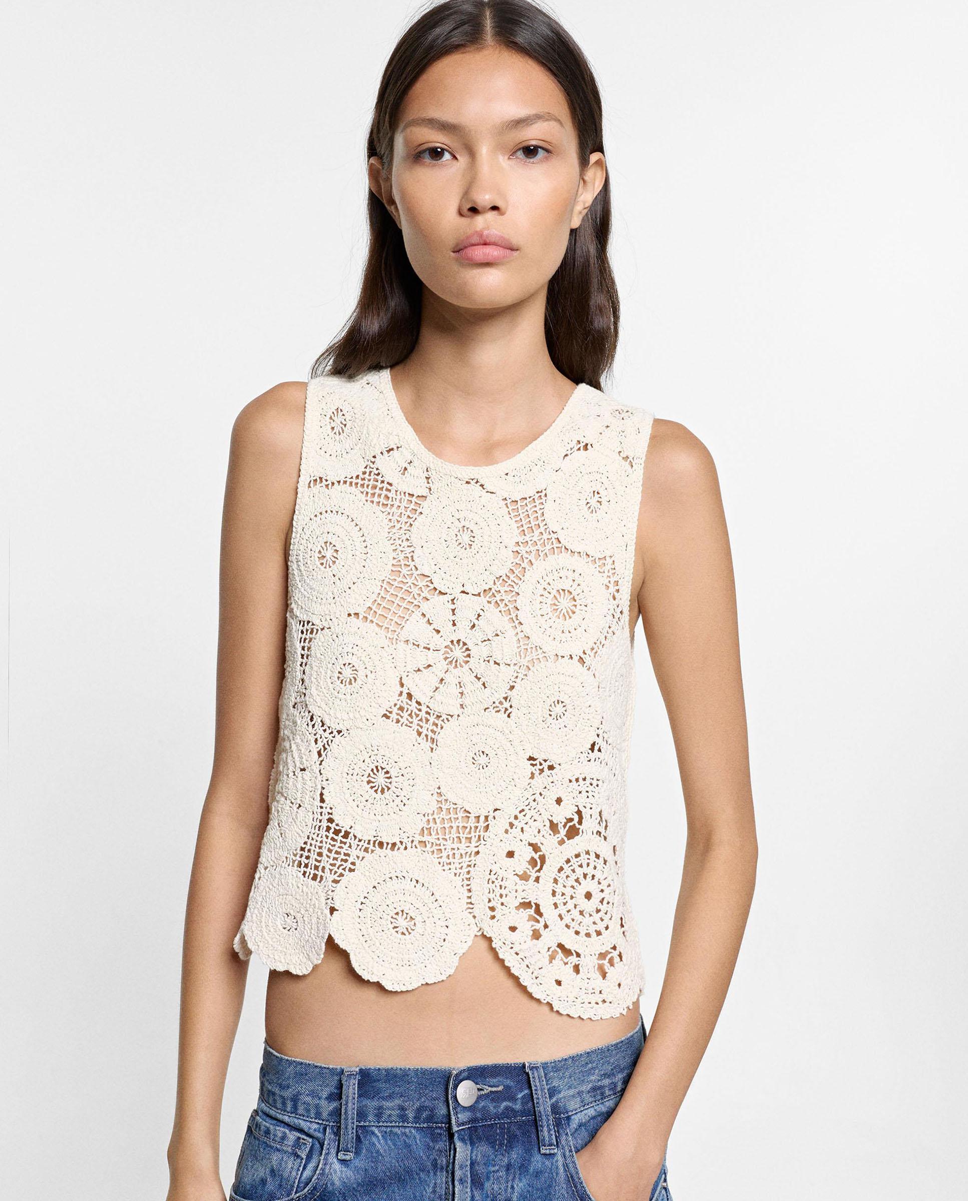 Top de mujer 100% algodón sin mangas con perforados - Parfois - Crudo Crudo-1