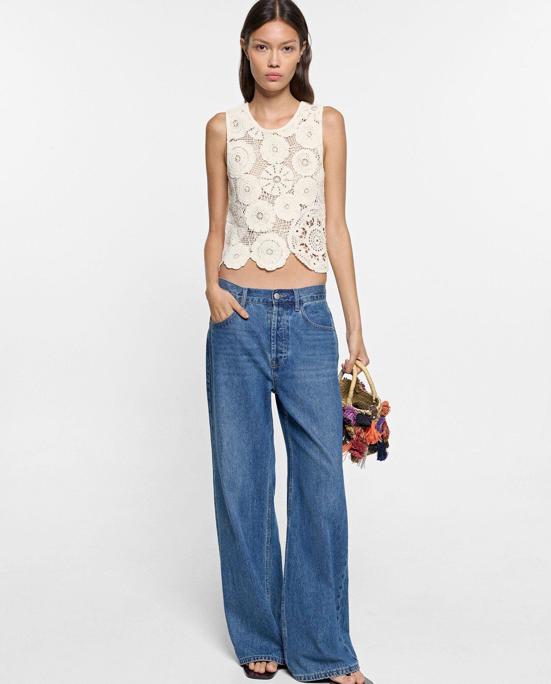 Top de mujer 100% algodón sin mangas con perforados - Parfois - Crudo Crudo-2