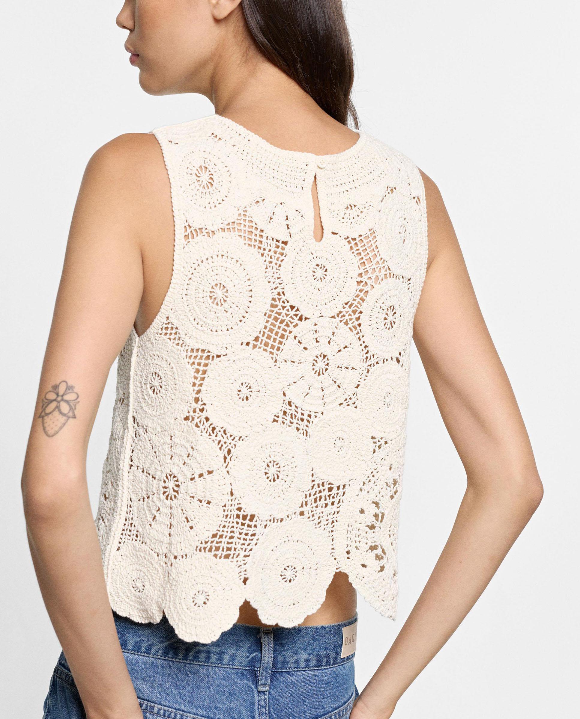 Top de mujer 100% algodón sin mangas con perforados - Parfois - Crudo Crudo-4