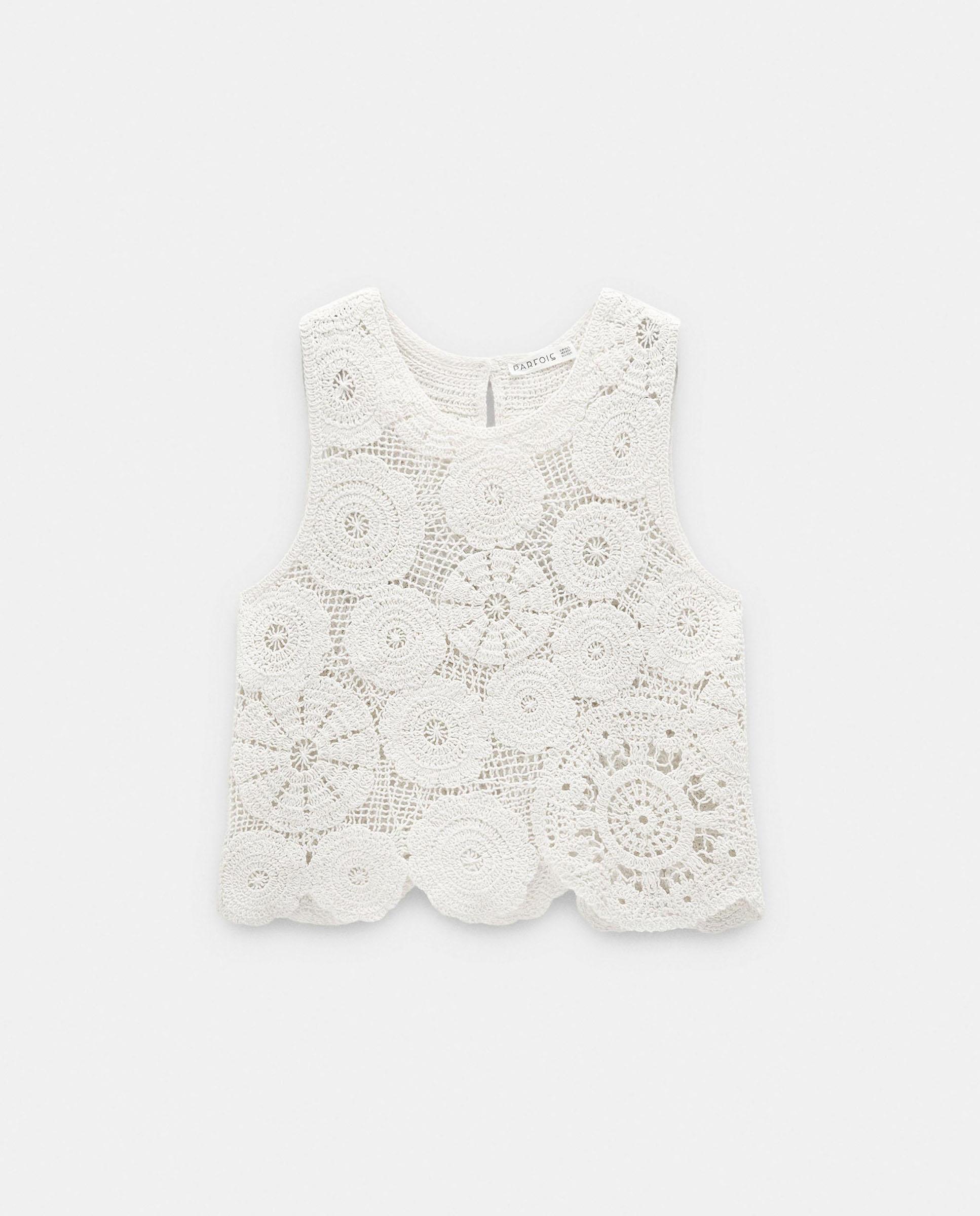Top de mujer 100% algodón sin mangas con perforados - Parfois - Crudo Crudo-6