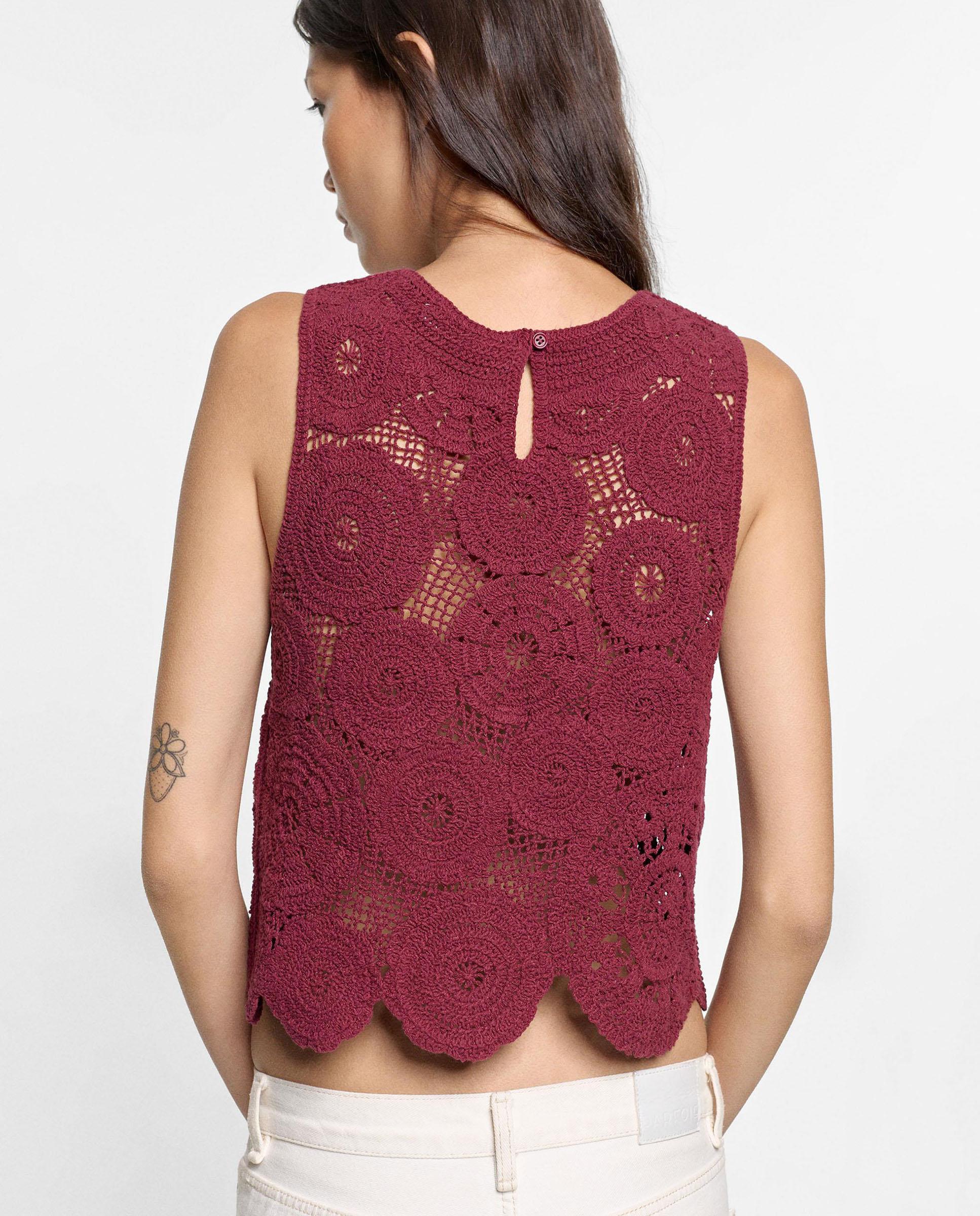 Top de mujer 100% algodón sin mangas con perforados - Parfois - Burdeos Burdeos-4