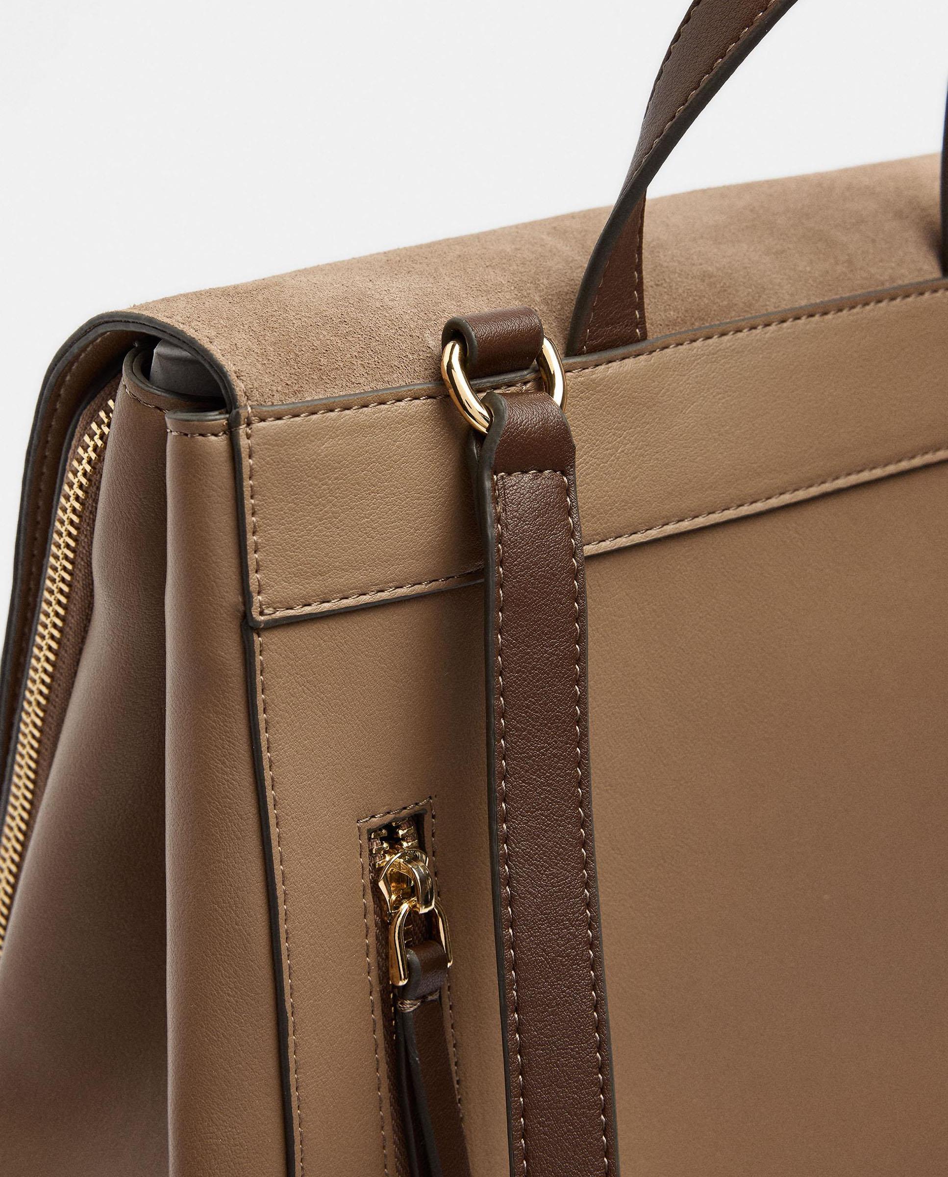 Mochila de mujer con varios compartimentos y cierre de imán en liso - Parfois - Topo Topo-3