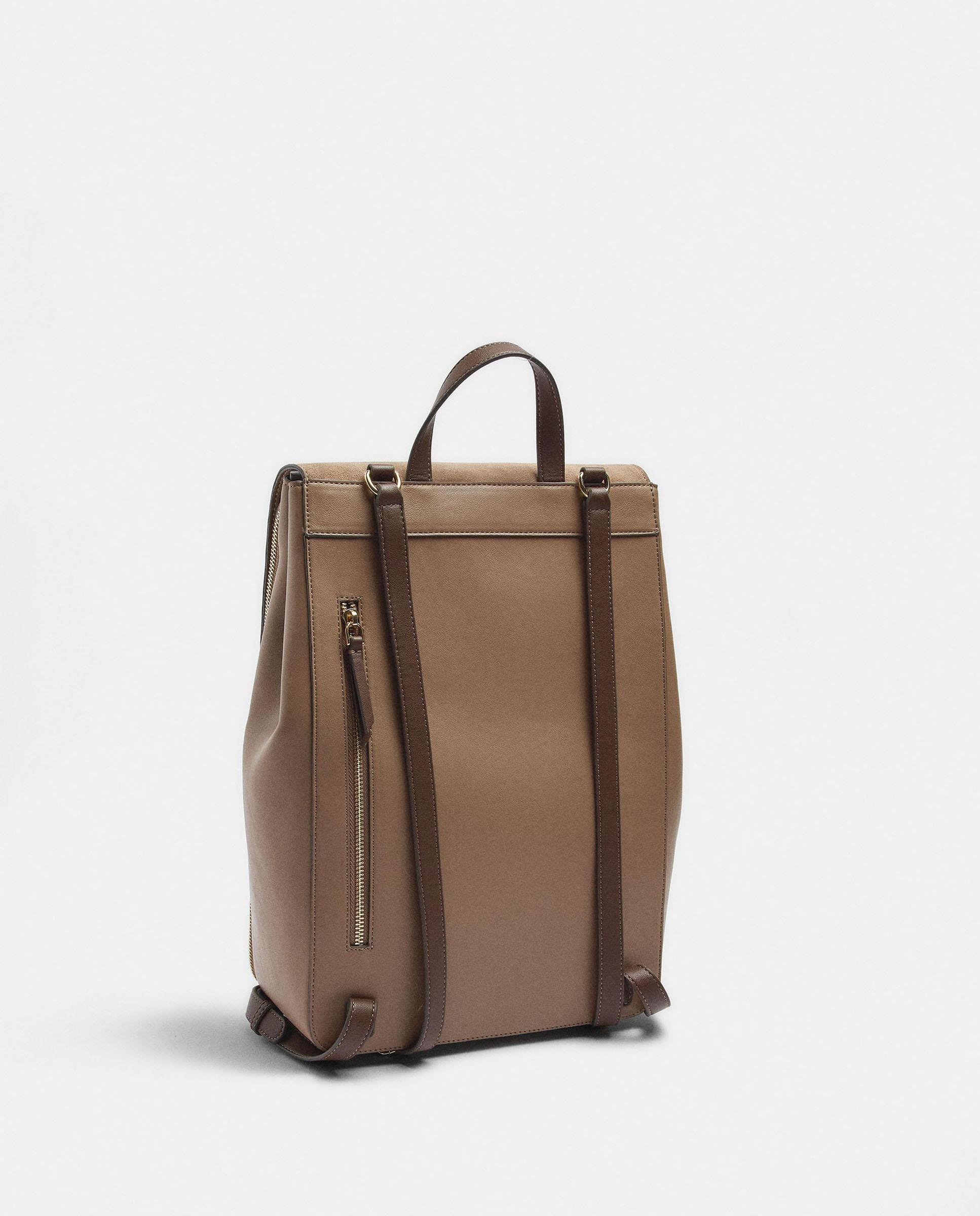 Mochila de mujer con varios compartimentos y cierre de imán en liso - Parfois - Topo Topo-2