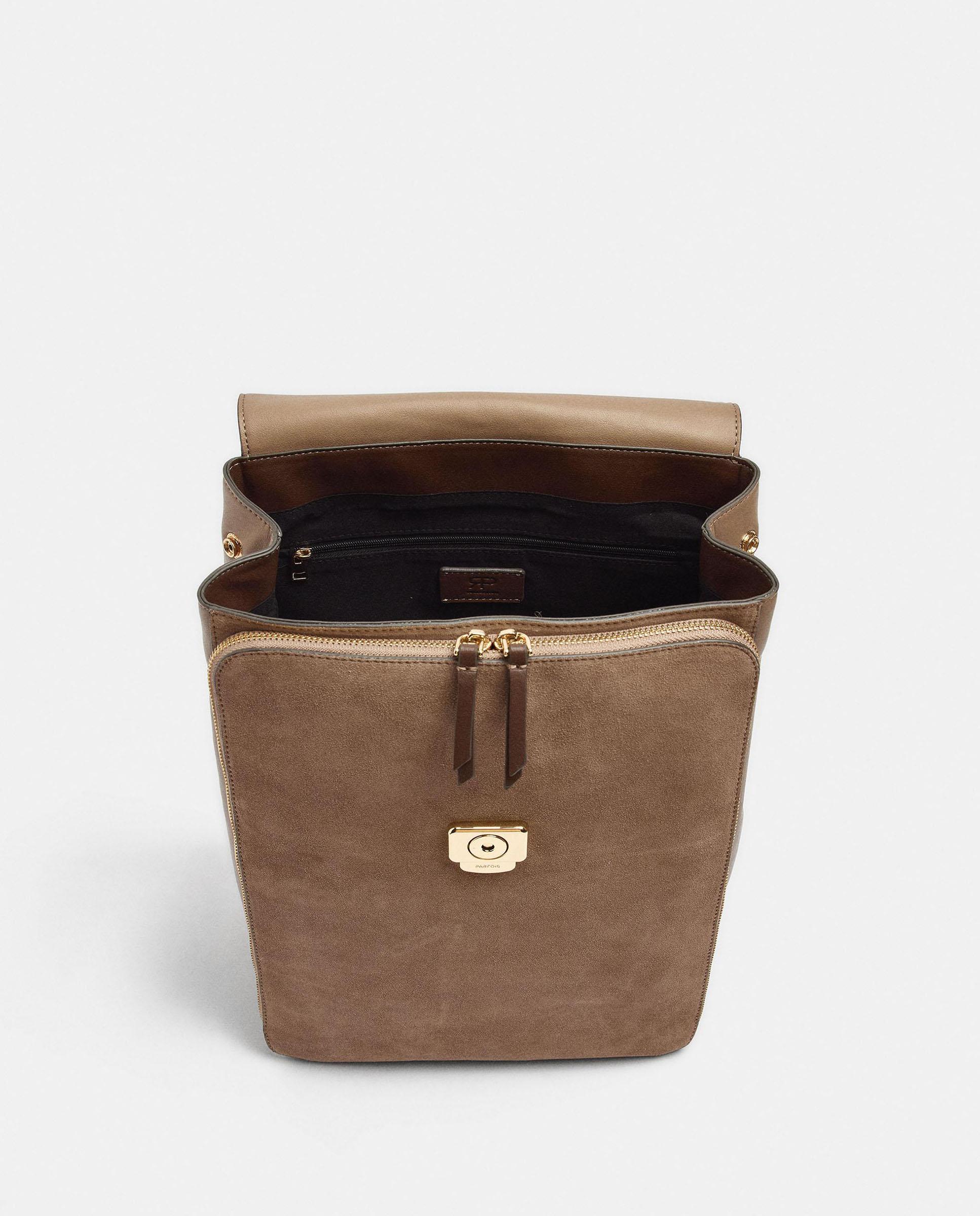 Mochila de mujer con varios compartimentos y cierre de imán en liso - Parfois - Topo Topo-5