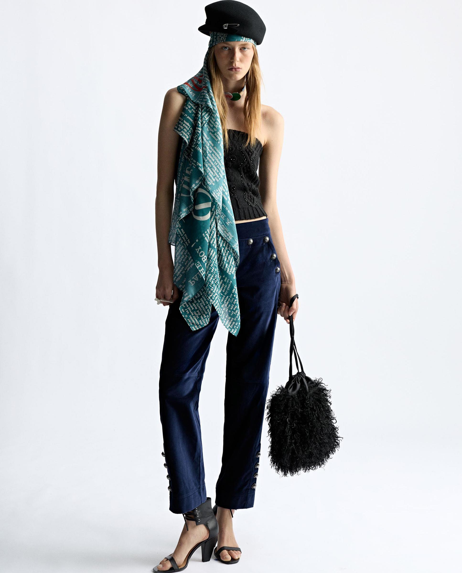 Imagen 0 de Pantalones rectos de mujer 100% algodón con tachuelas decorativas Azul