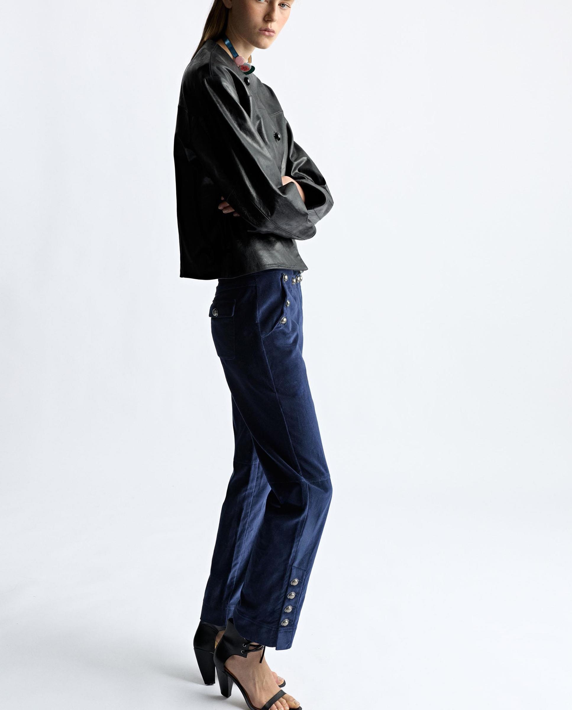 Pantalones rectos de mujer 100% algodón con tachuelas decorativas - Parfois - Azul Azul-4
