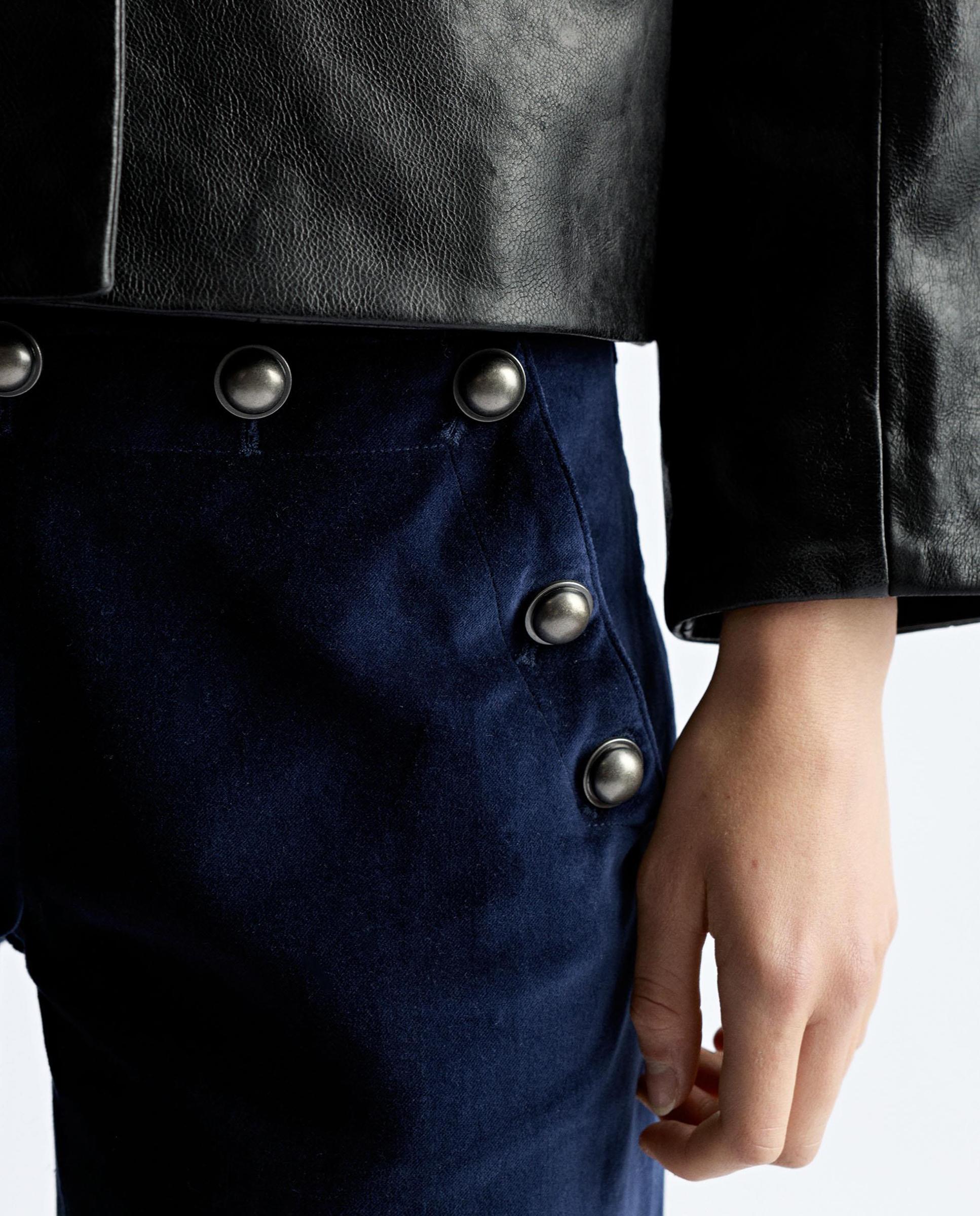 Pantalones rectos de mujer 100% algodón con tachuelas decorativas - Parfois - Azul Azul-5