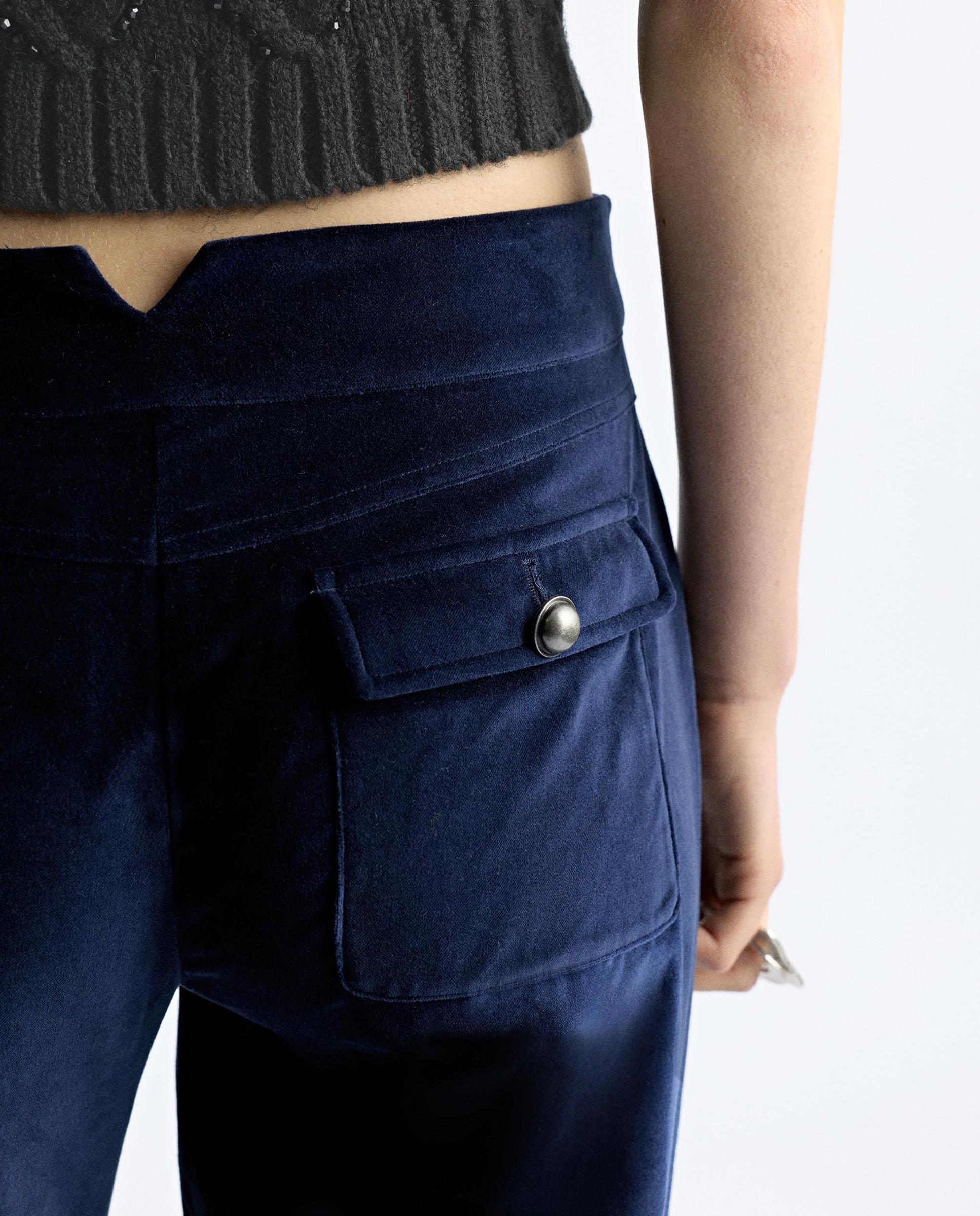 Pantalones rectos de mujer 100% algodón con tachuelas decorativas - Parfois - Azul Azul-6