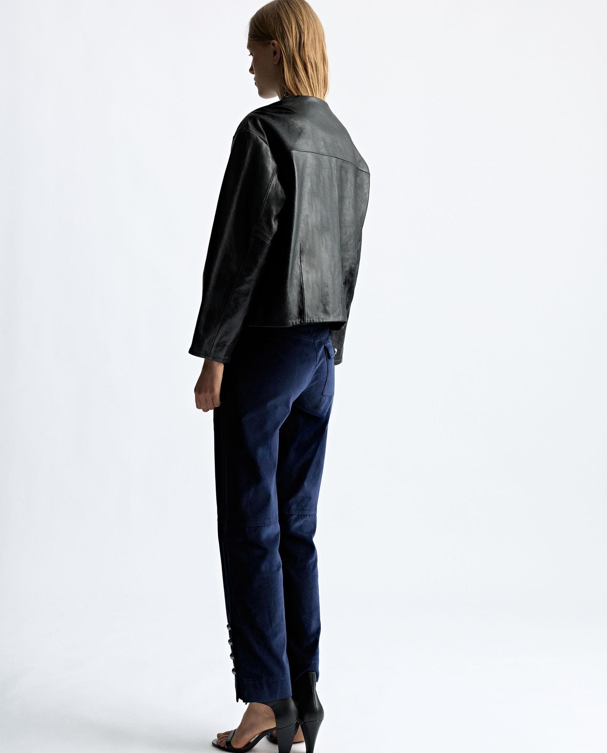 Pantalones rectos de mujer 100% algodón con tachuelas decorativas - Parfois - Azul Azul-7