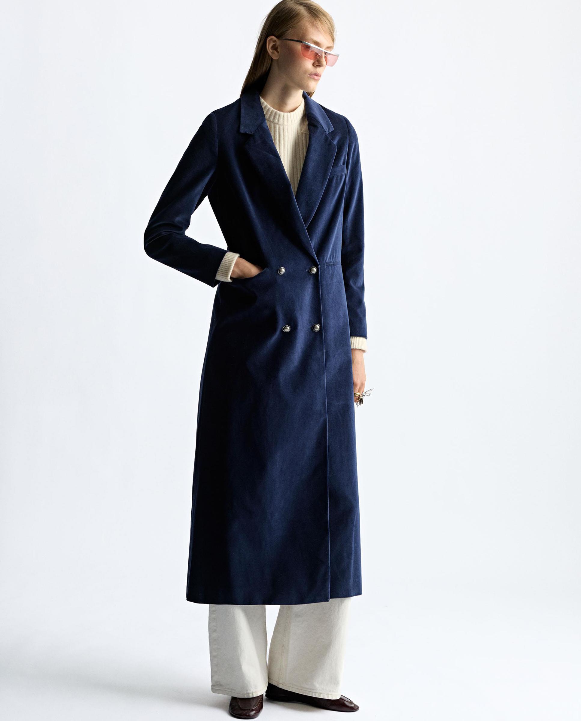 Abrigo de paño de mujer 100% algodón con botones a contraste - Parfois - Azul Azul-1