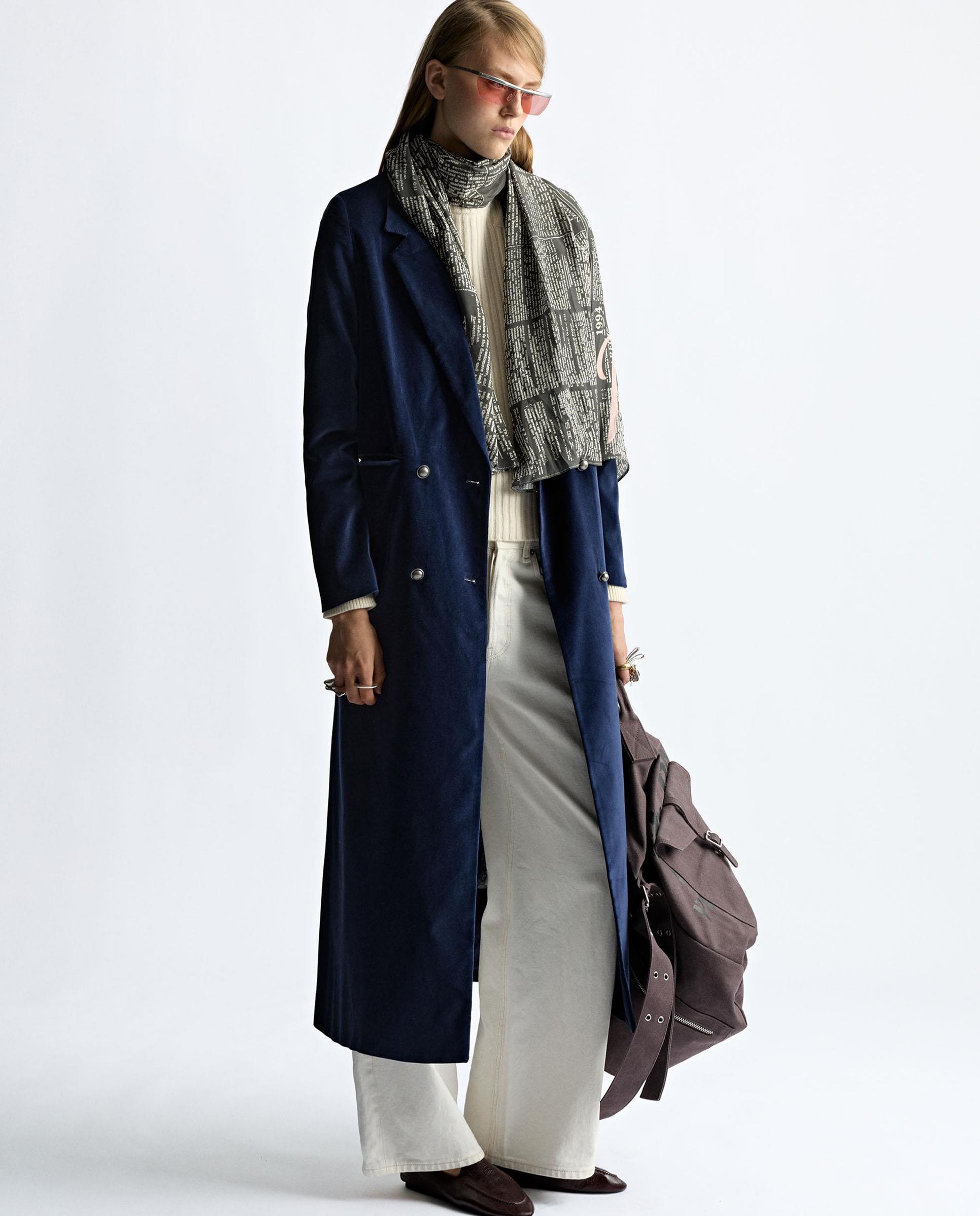 Abrigo de paño de mujer 100% algodón con botones a contraste - Parfois - Azul Azul-2