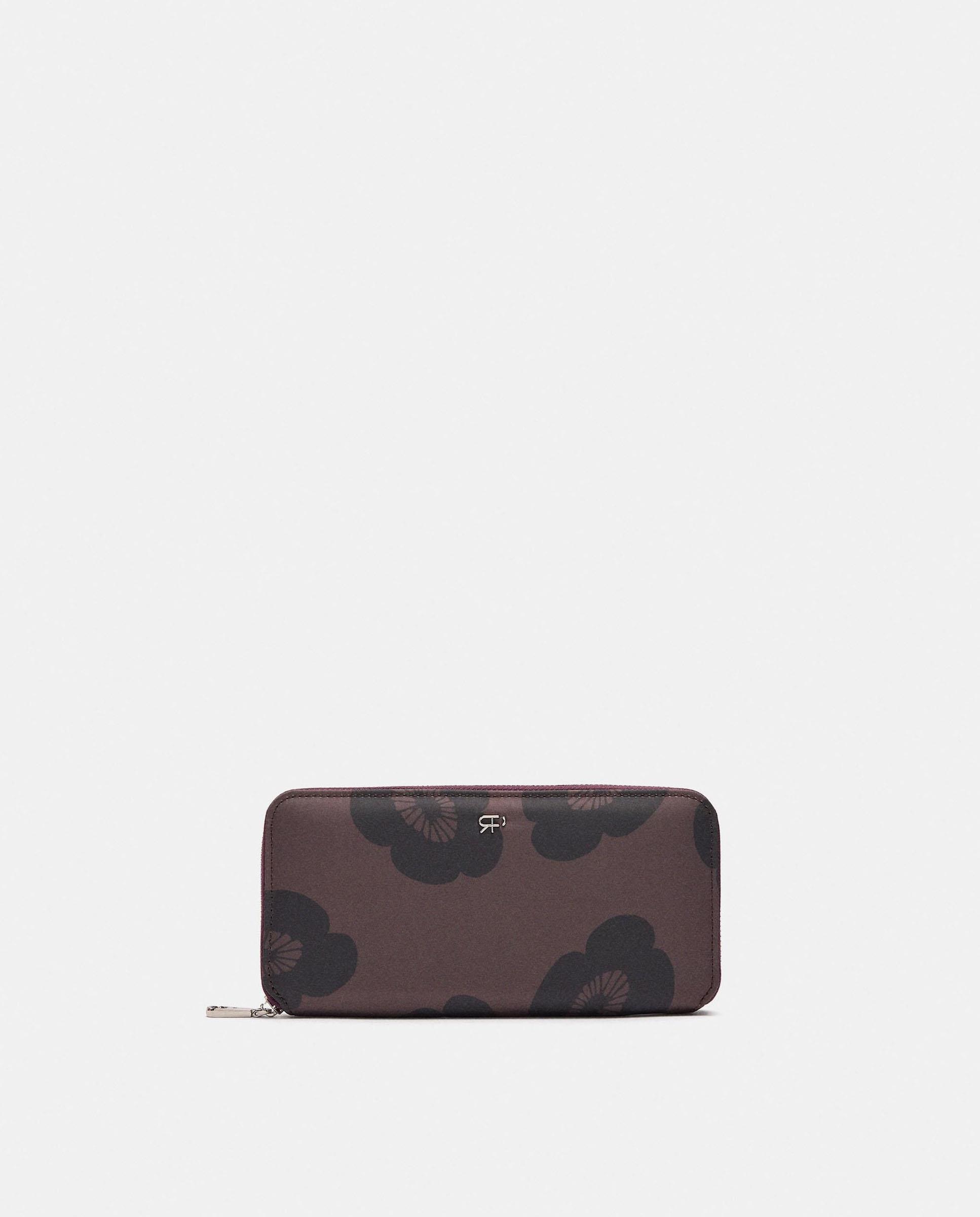 Cartera de mujer grande con cierre de cremallera y estampado floral - Parfois - Marrón oscuro Marrón oscuro-1