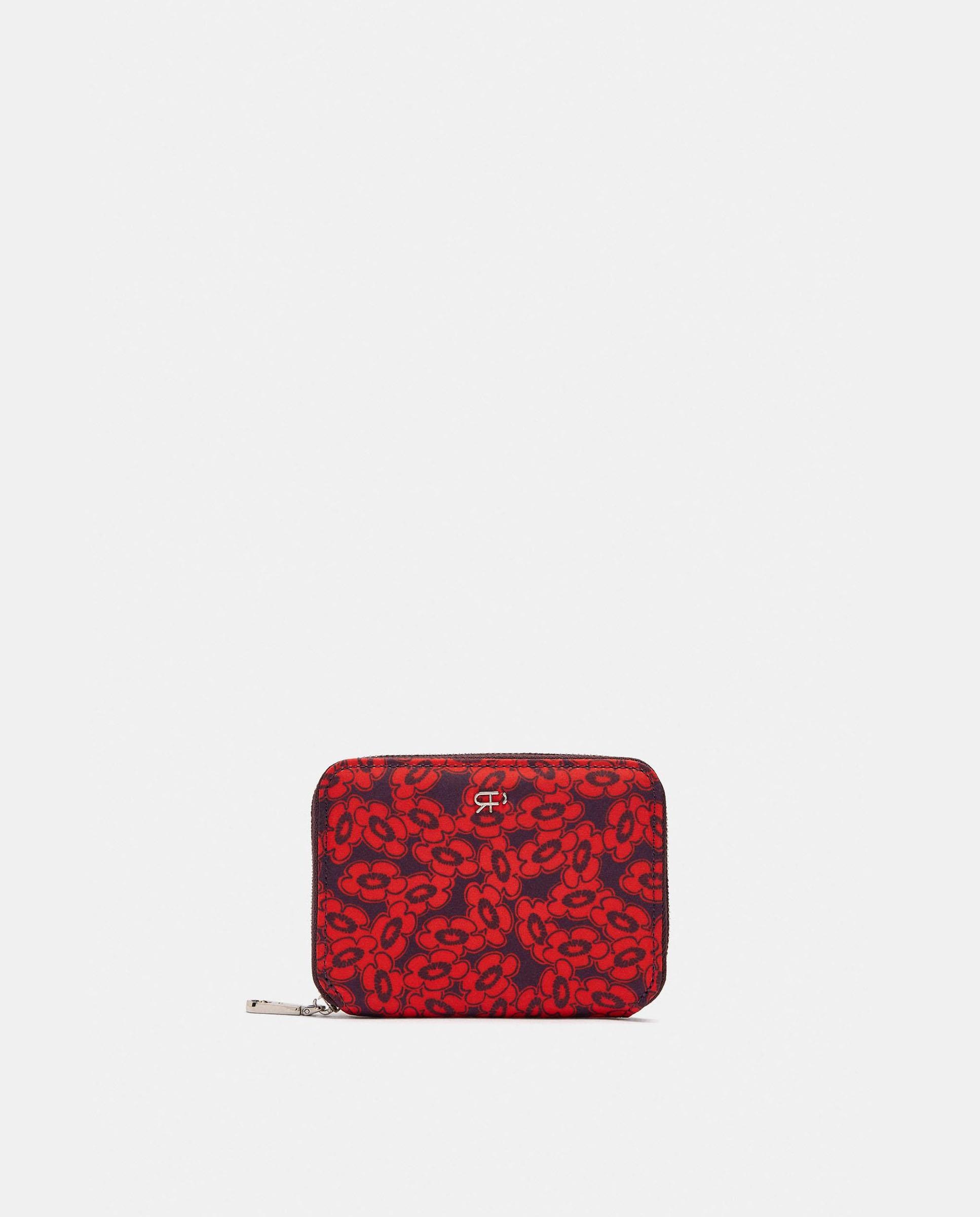 Cartera de mujer pequeña con cierre de cremallera y estampado floral - Parfois - Rojo Rojo-1