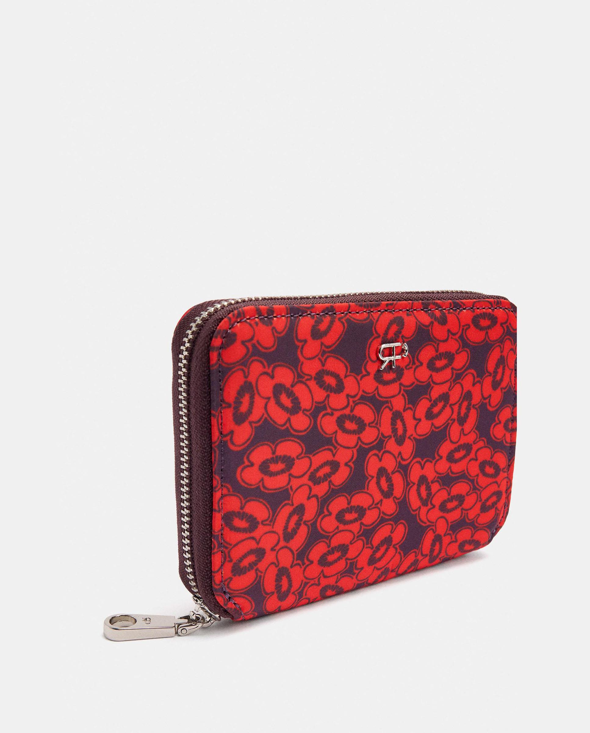 Cartera de mujer pequeña con cierre de cremallera y estampado floral - Parfois - Rojo Rojo-3