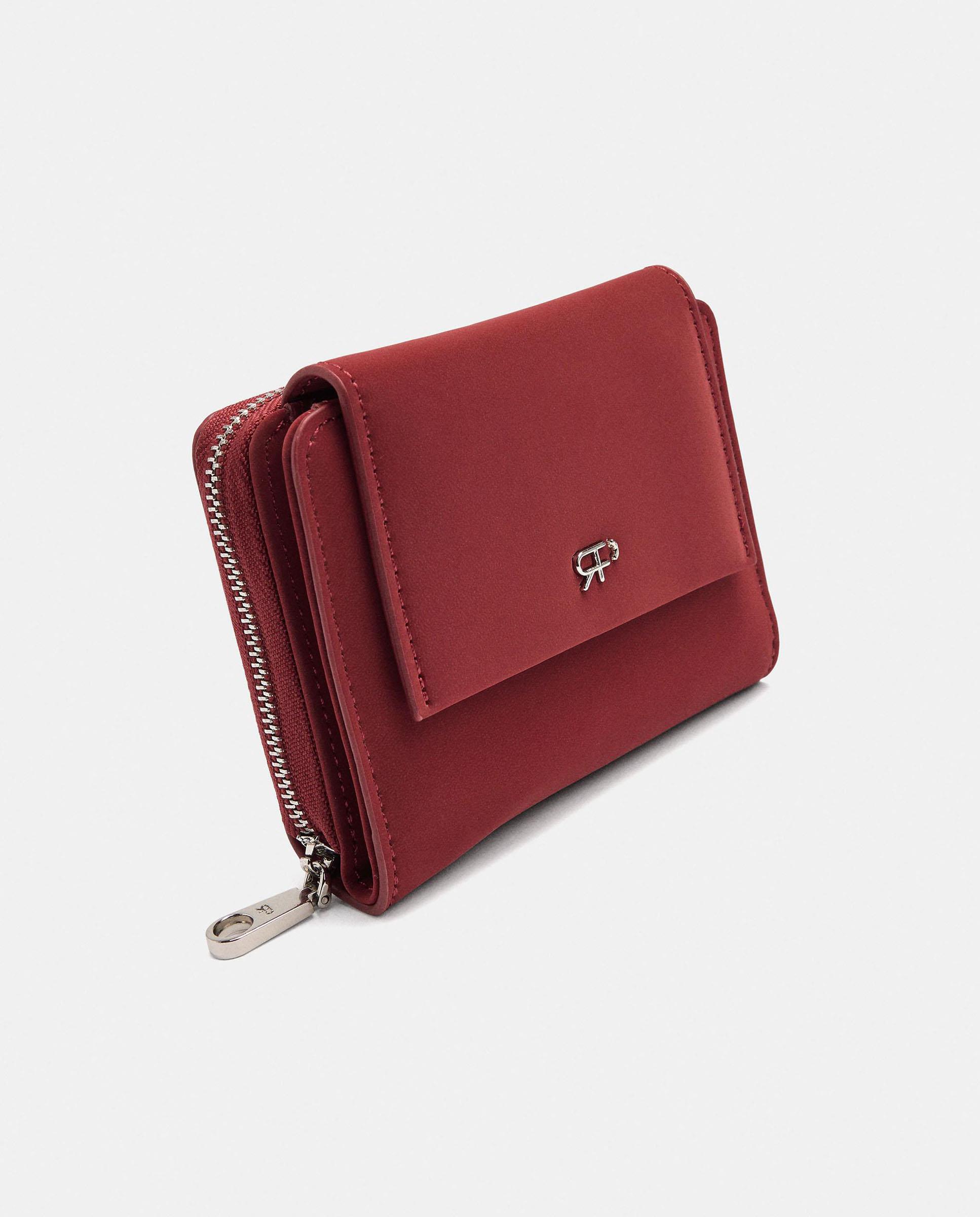 Cartera de mujer pequeña con cierre de cremallera en liso - Parfois - Rojo Rojo-3