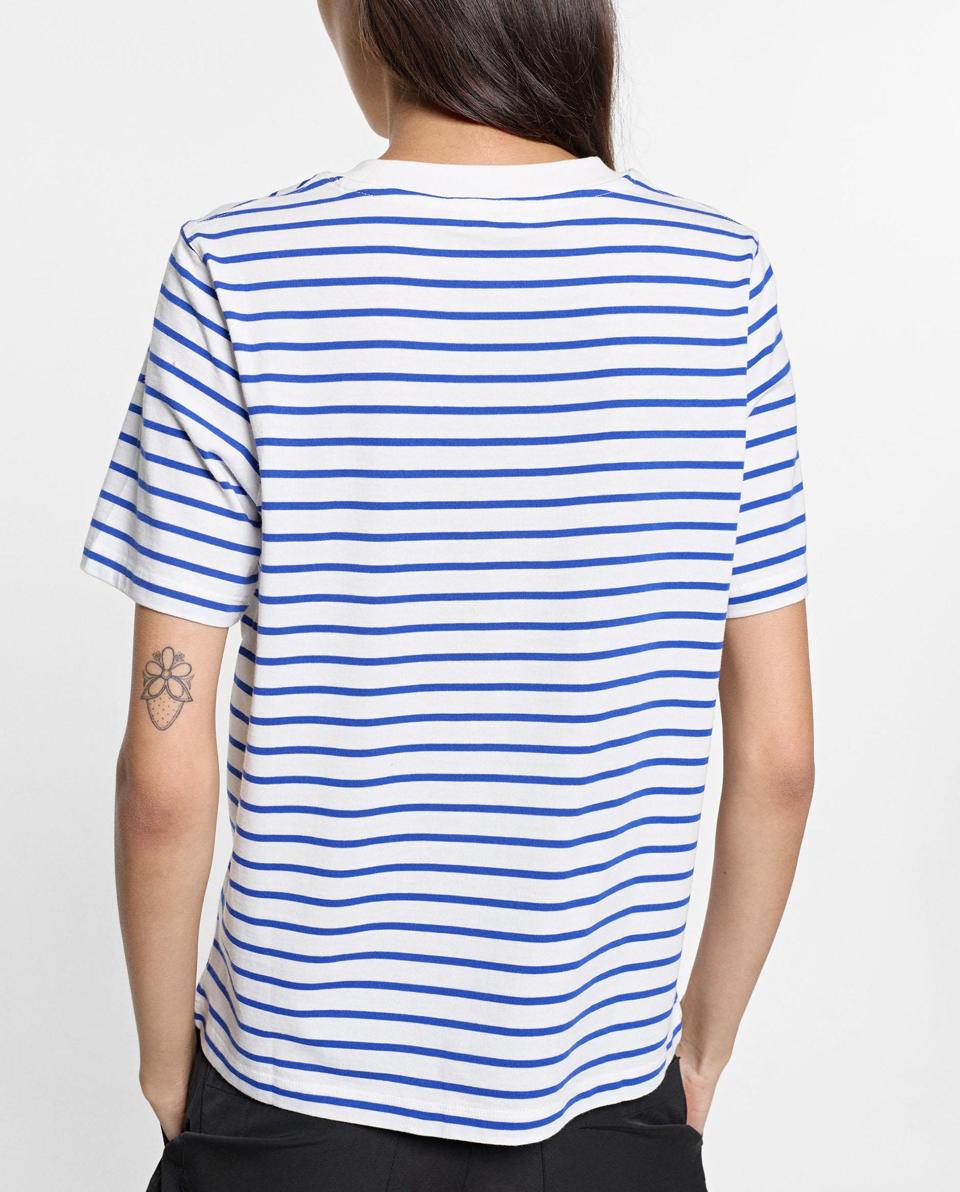 Camiseta de mujer 100% algodón de manga corta con estampado de rayas - Parfois - Azul Azul-4