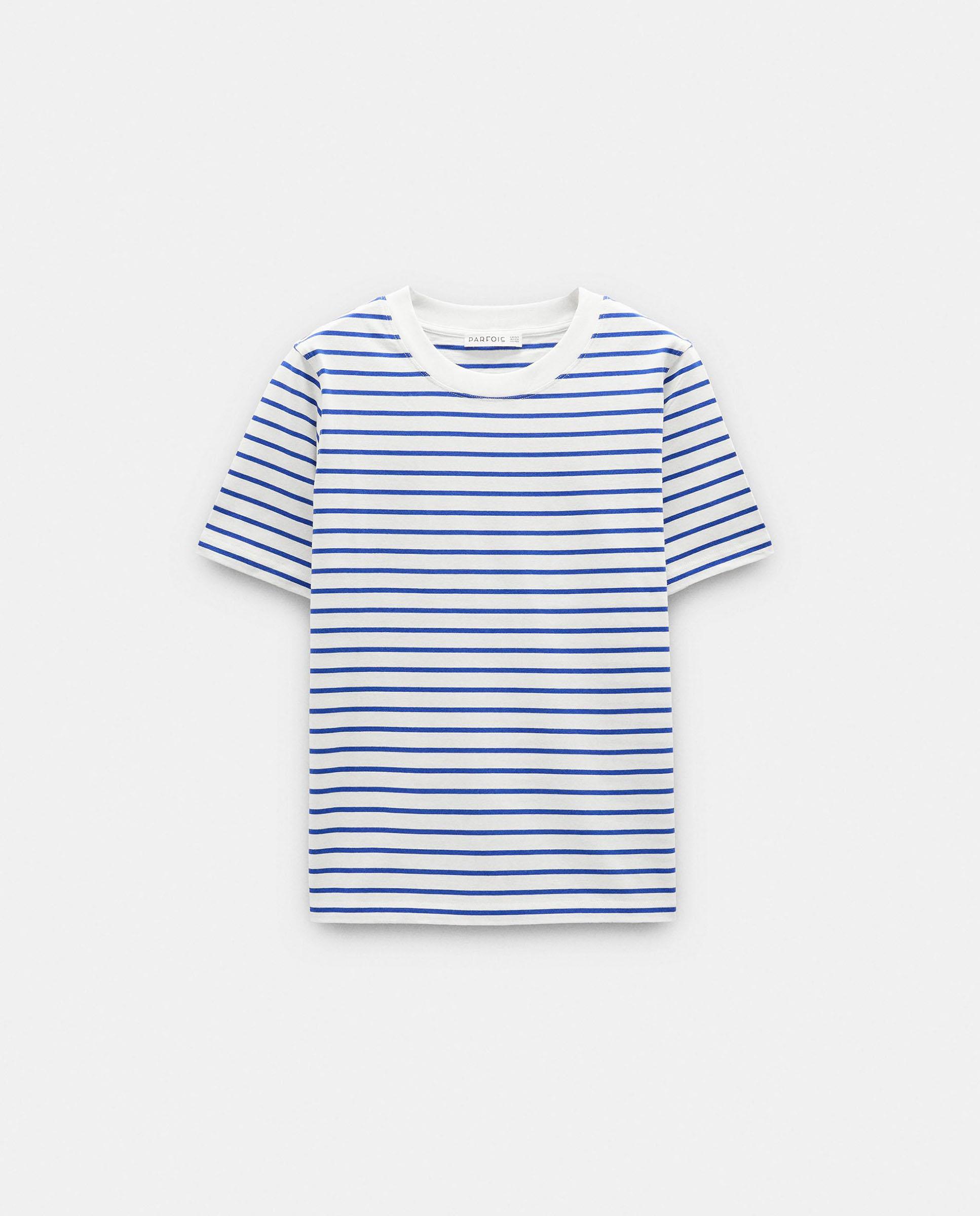 Camiseta de mujer 100% algodón de manga corta con estampado de rayas - Parfois - Azul Azul-6