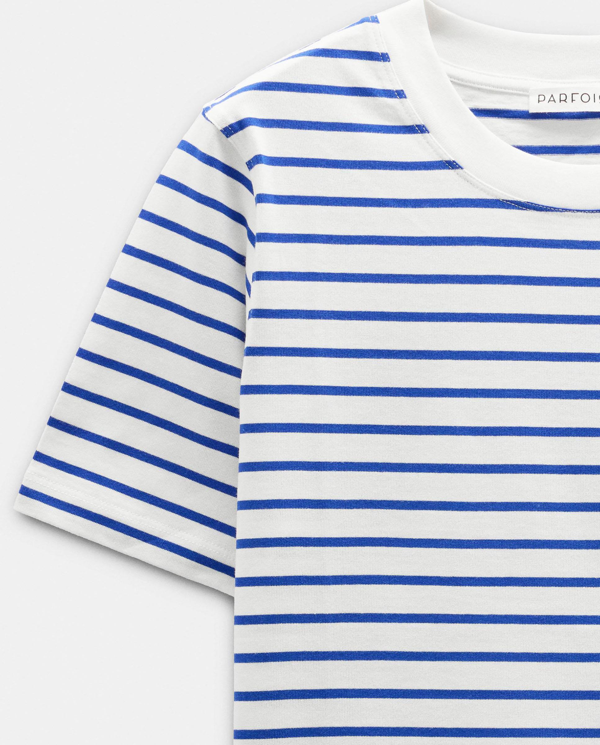 Camiseta de mujer 100% algodón de manga corta con estampado de rayas - Parfois - Azul Azul-5