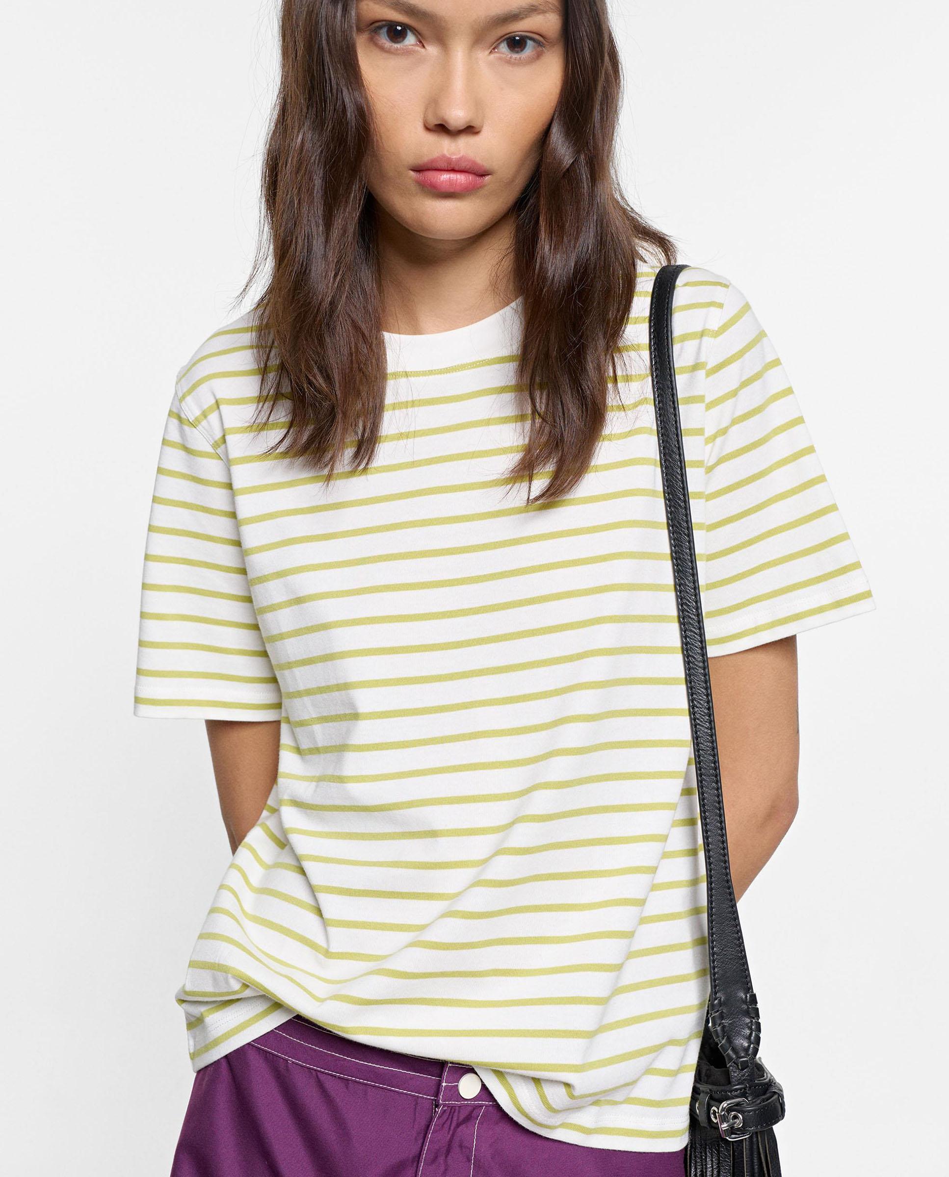 Camiseta de mujer 100% algodón de manga corta con estampado de rayas - Parfois - Lima Lima-1