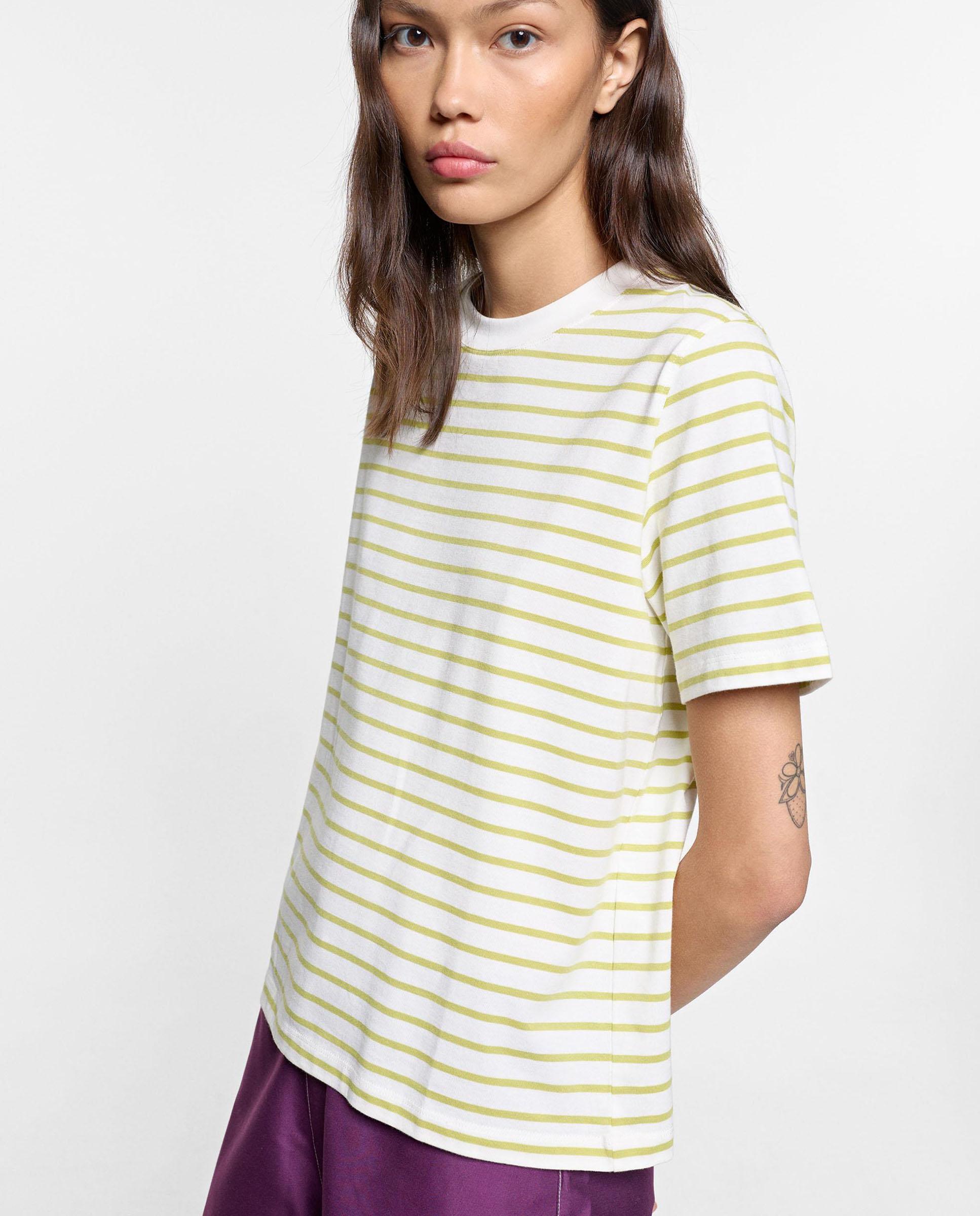 Camiseta de mujer 100% algodón de manga corta con estampado de rayas - Parfois - Lima Lima-3