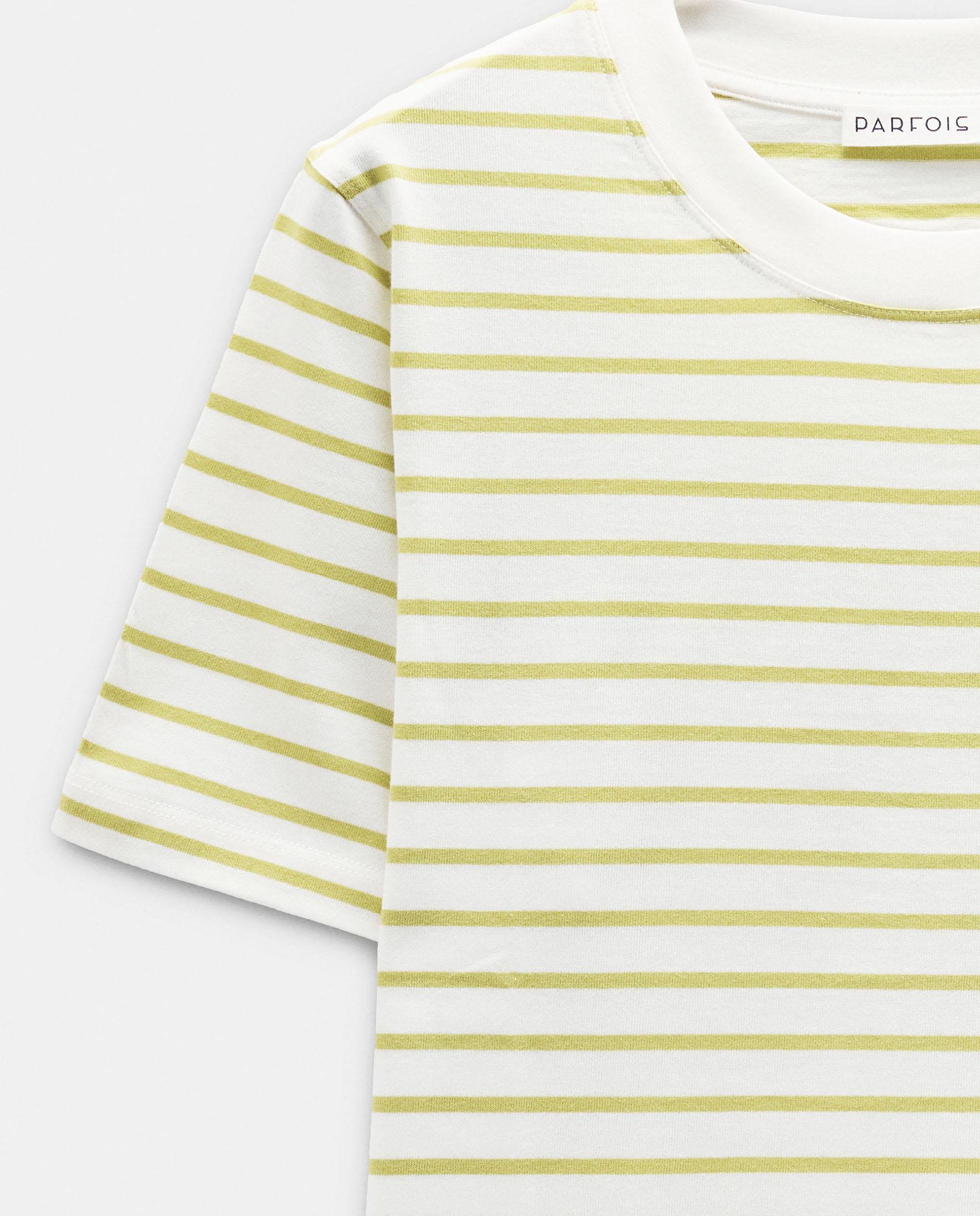 Camiseta de mujer 100% algodón de manga corta con estampado de rayas - Parfois - Lima Lima-5