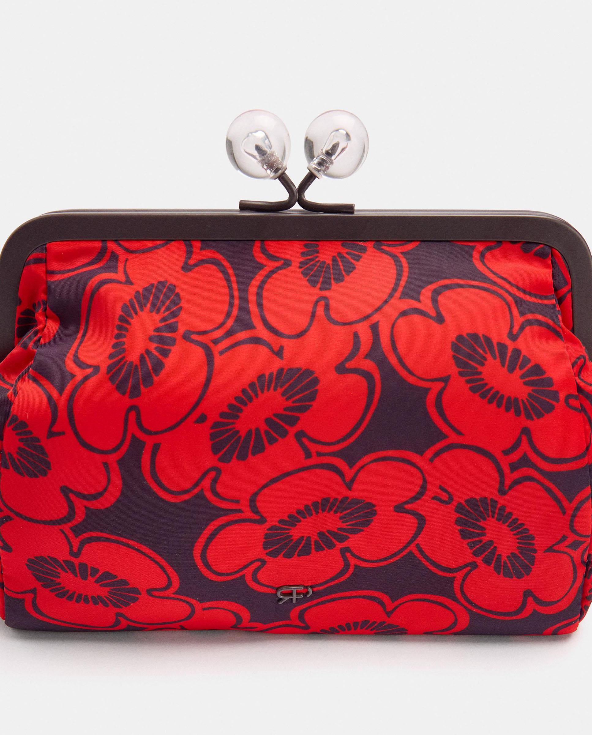 Neceser grande con cierre de botón y estampado floral - Parfois - Rojo Rojo-3