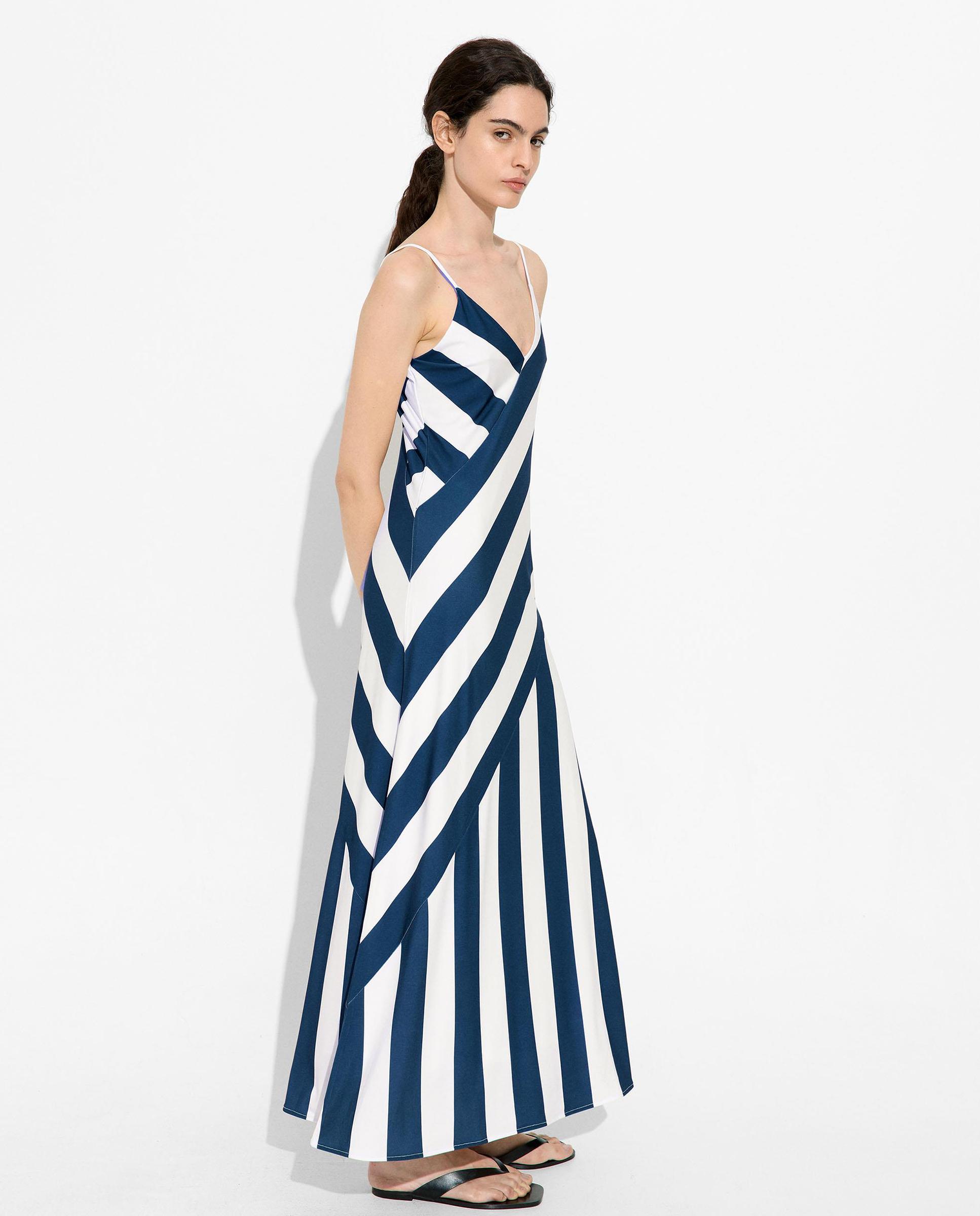 Vestido largo de tirantes con estampado de rayas - Parfois - Azul marino Azul marino-2