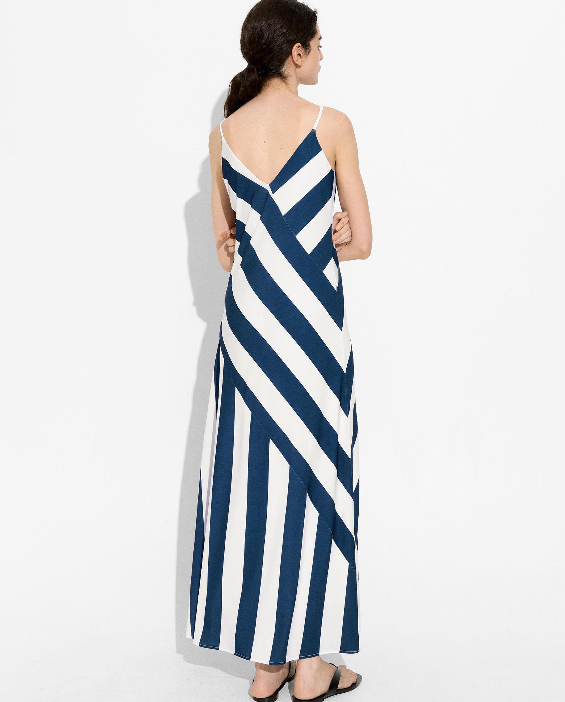 Vestido largo de tirantes con estampado de rayas - Parfois - Azul marino Azul marino-3