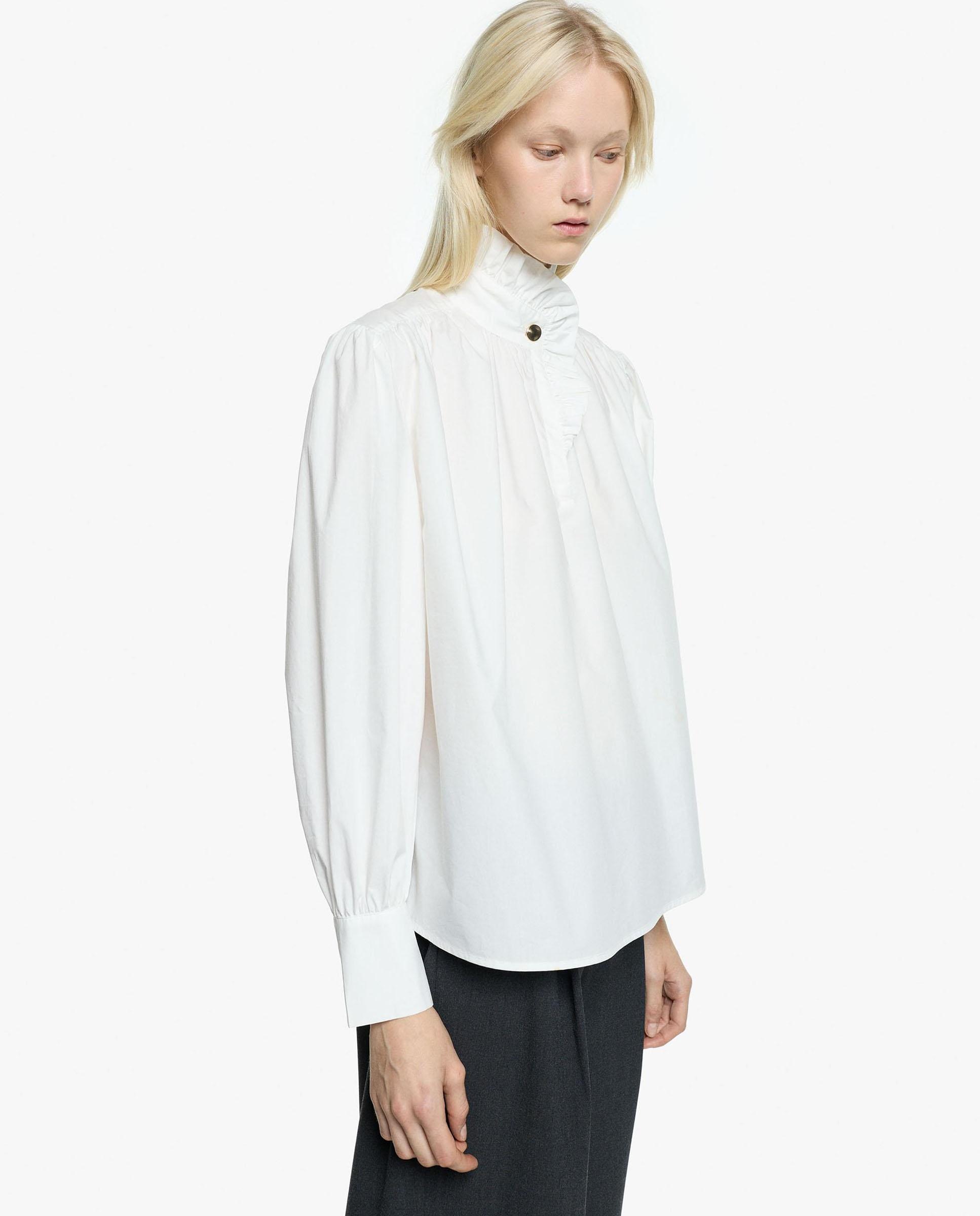 Imagen 4 de Blusa de mujer 100% algodón con cuello alto y volante - Parfois - Crudo Crudo