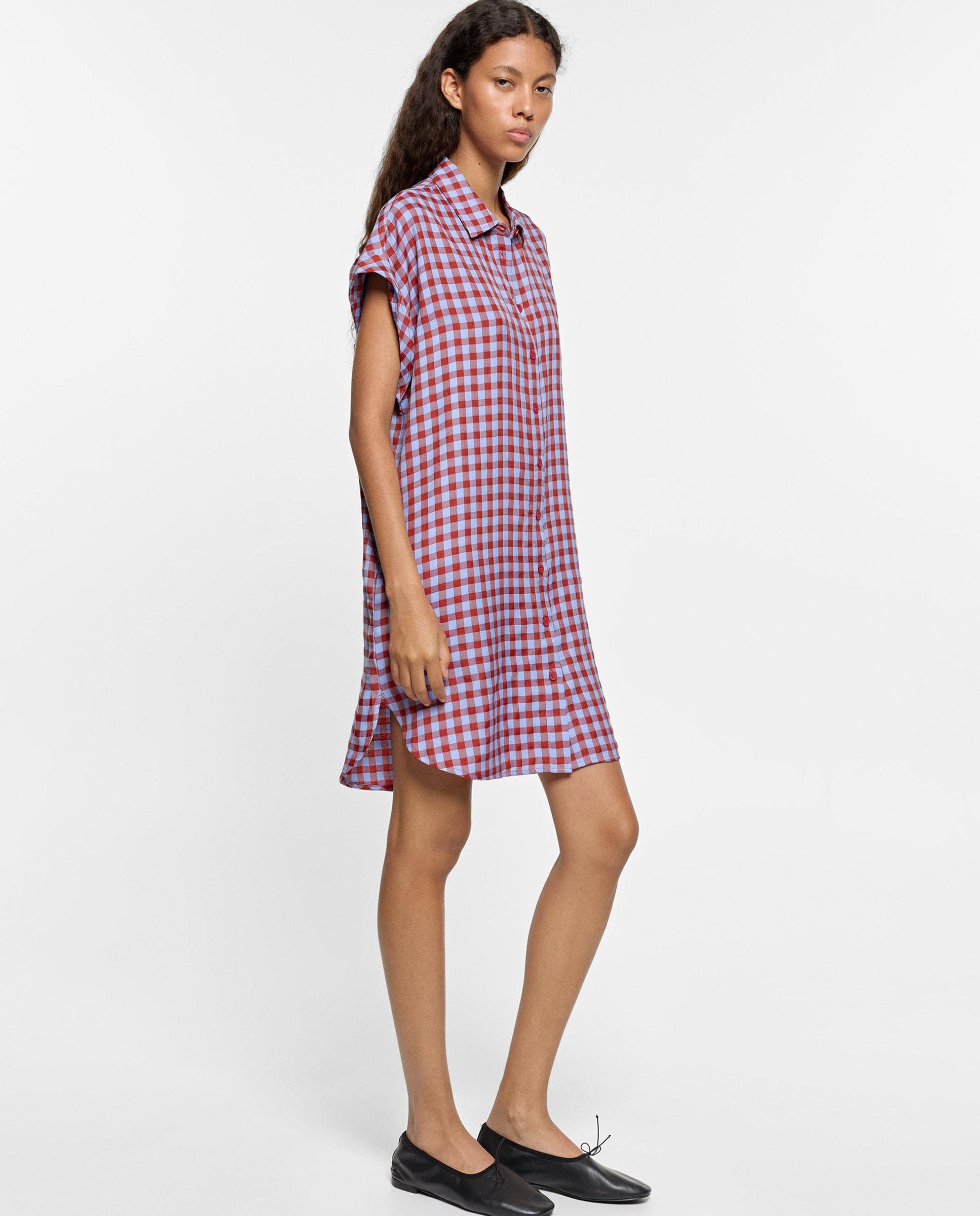 Vestido corto estilo camisero con estampado vichy - Parfois - Rojo Rojo-2
