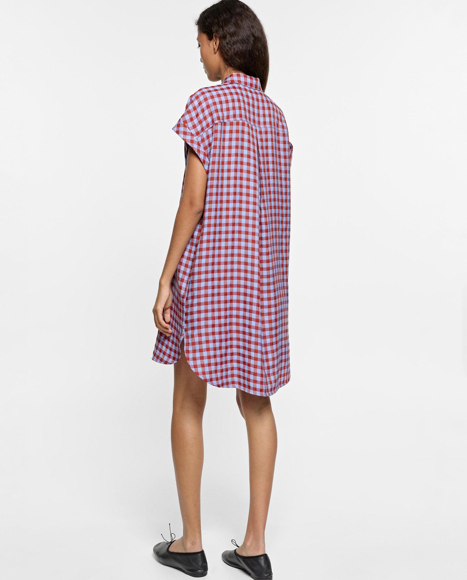Vestido corto estilo camisero con estampado vichy - Parfois - Rojo Rojo-3