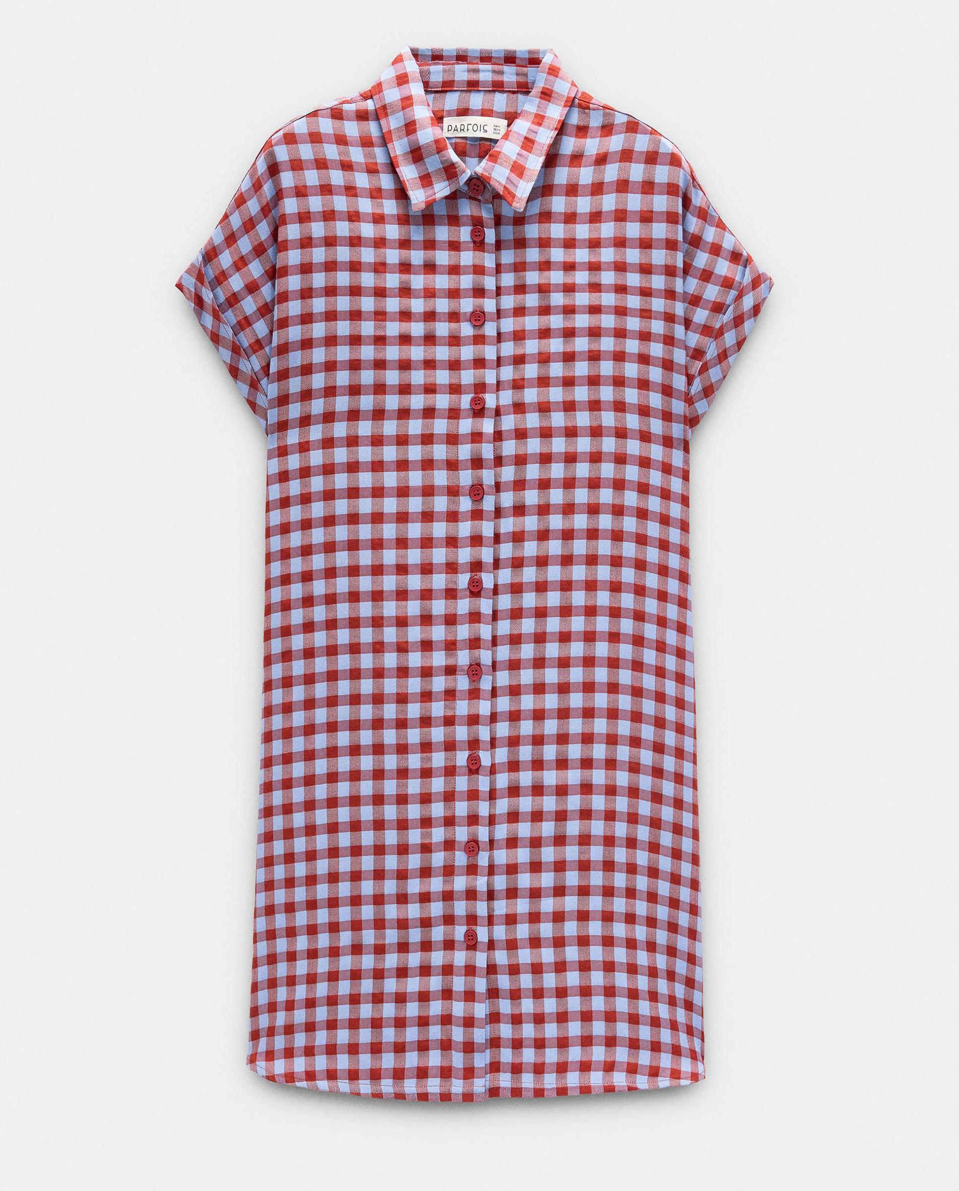 Vestido corto estilo camisero con estampado vichy - Parfois - Rojo Rojo-5