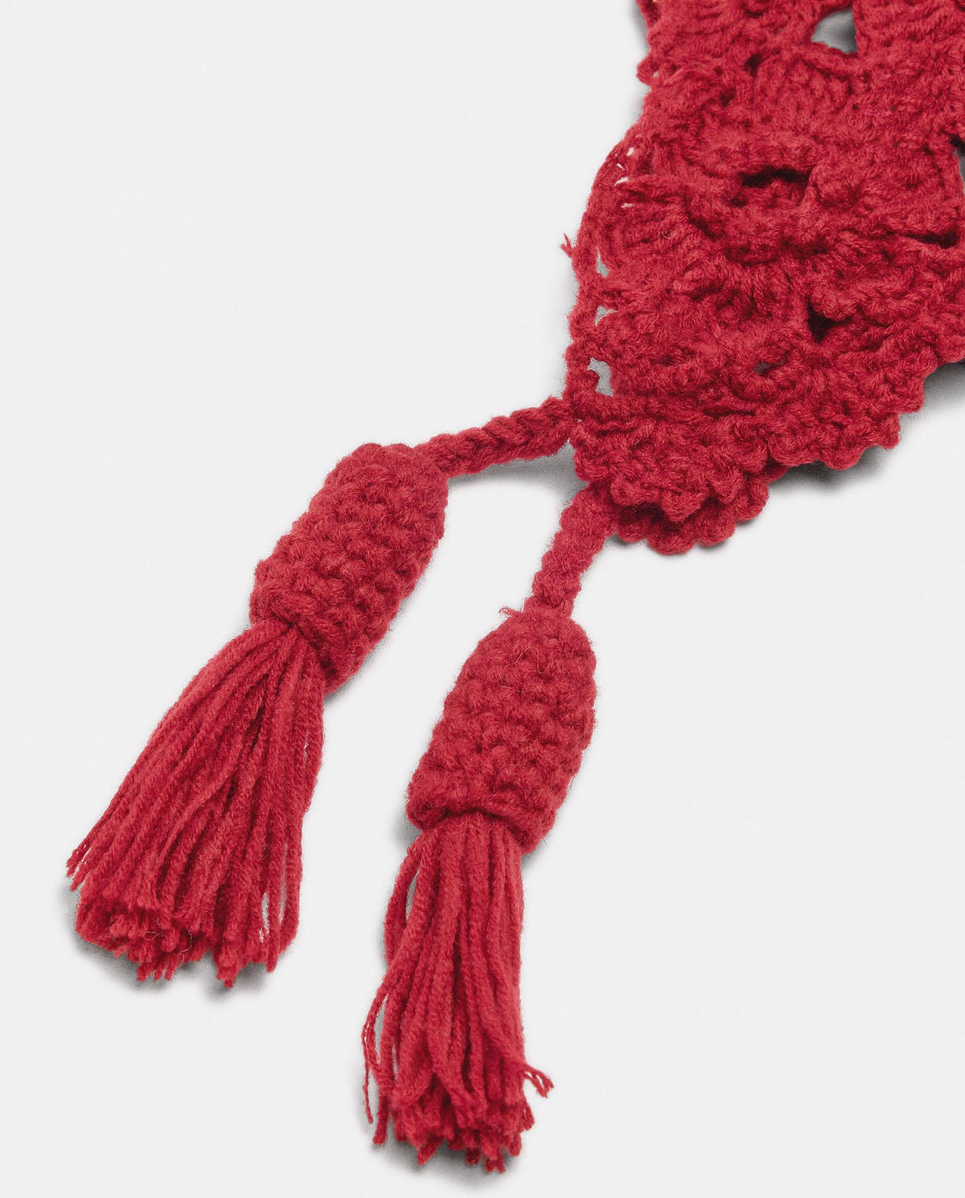 Pañuelo 100% lana de punto con borlas decorativas - Parfois - Rojo Rojo-2