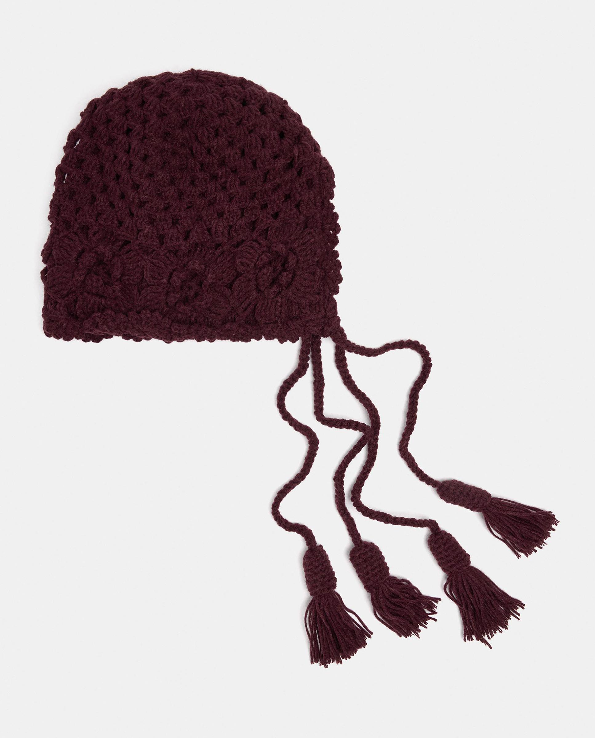 Gorro de mujer 100% lana de punto con borlas decorativas - Parfois - Burdeos Burdeos-1