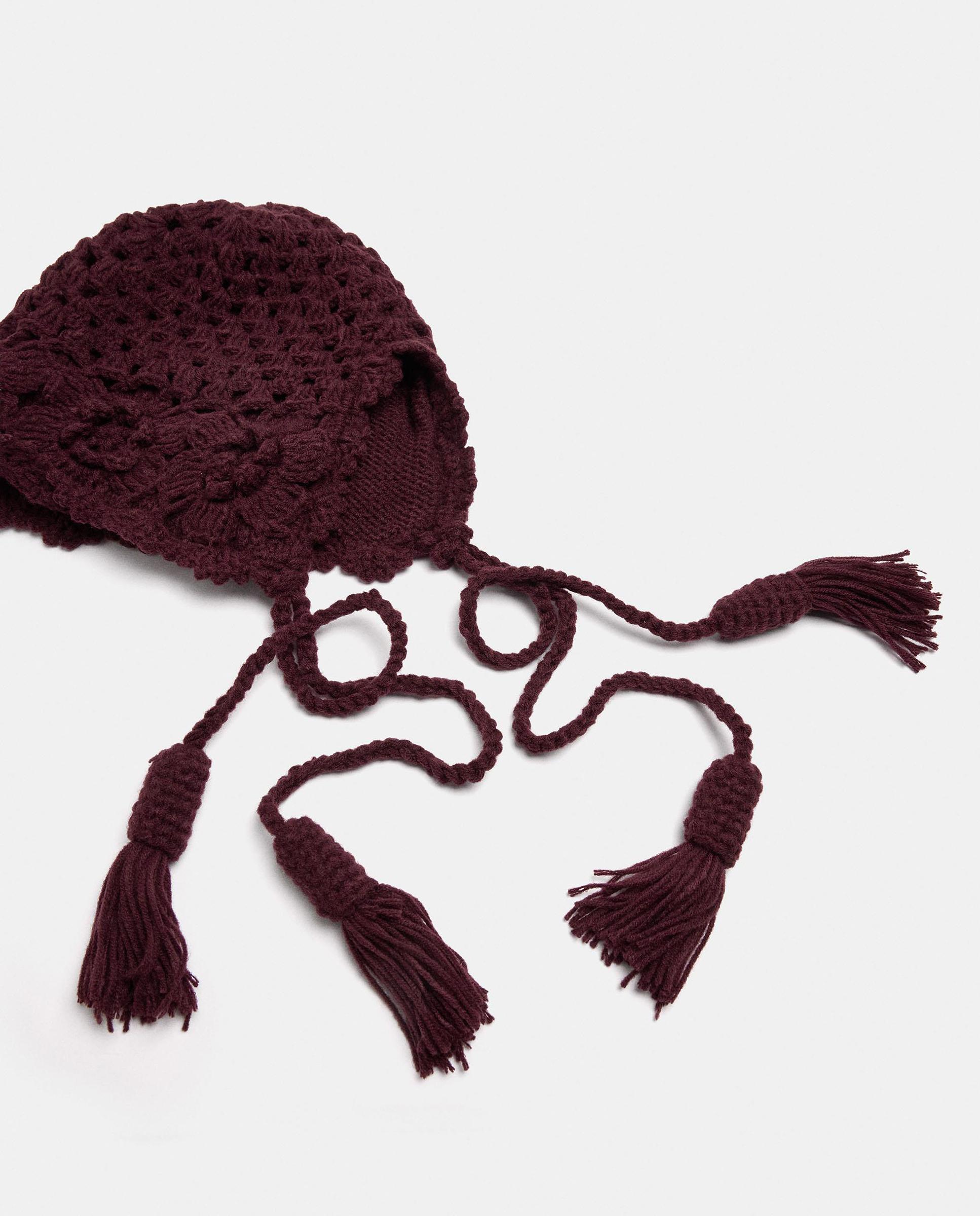 Gorro de mujer 100% lana de punto con borlas decorativas - Parfois - Burdeos Burdeos-3