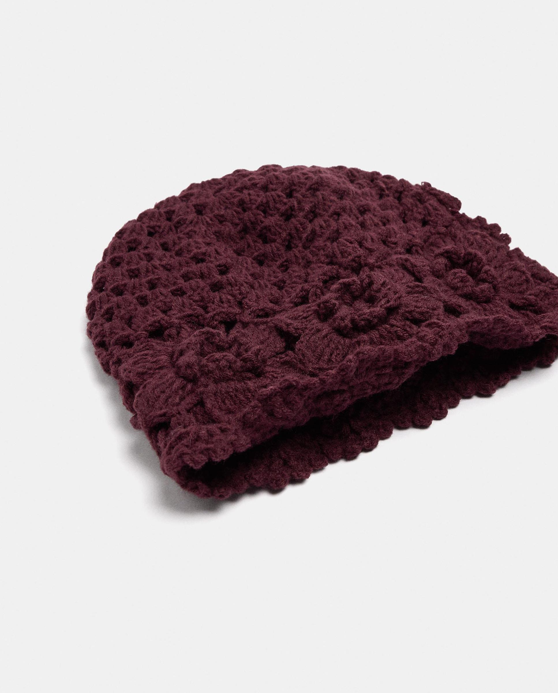 Gorro de mujer 100% lana de punto con borlas decorativas - Parfois - Burdeos Burdeos-2