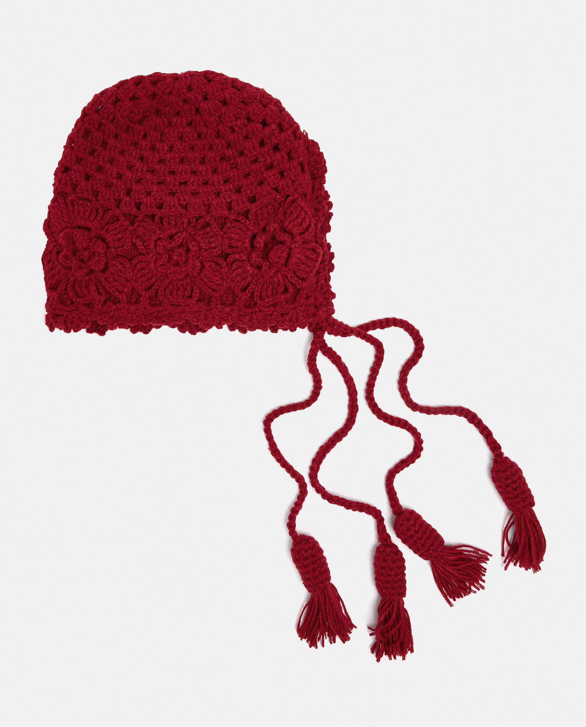 Gorro de mujer 100% lana de punto con borlas decorativas - Parfois - Rojo Rojo-1