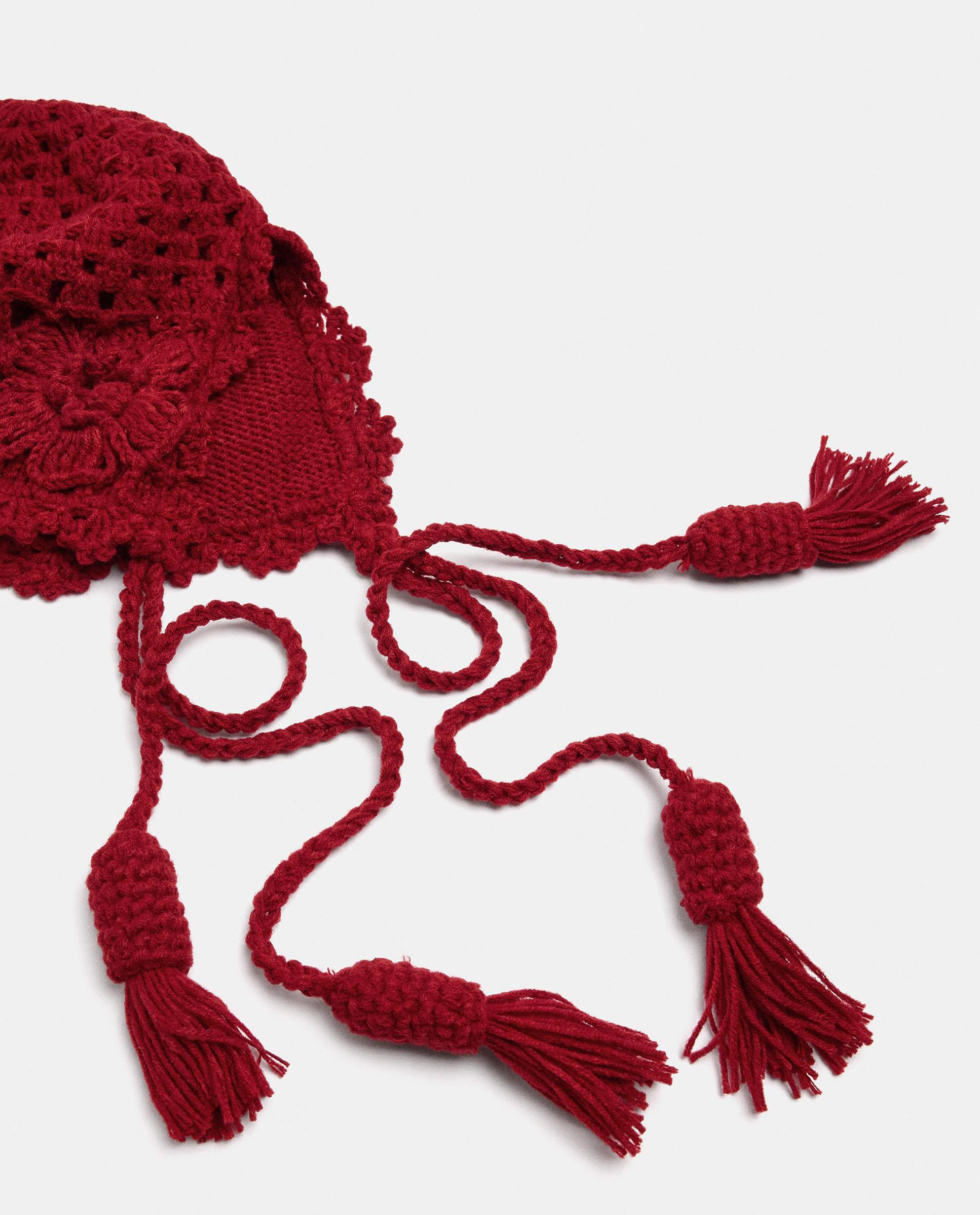 Gorro de mujer 100% lana de punto con borlas decorativas - Parfois - Rojo Rojo-3