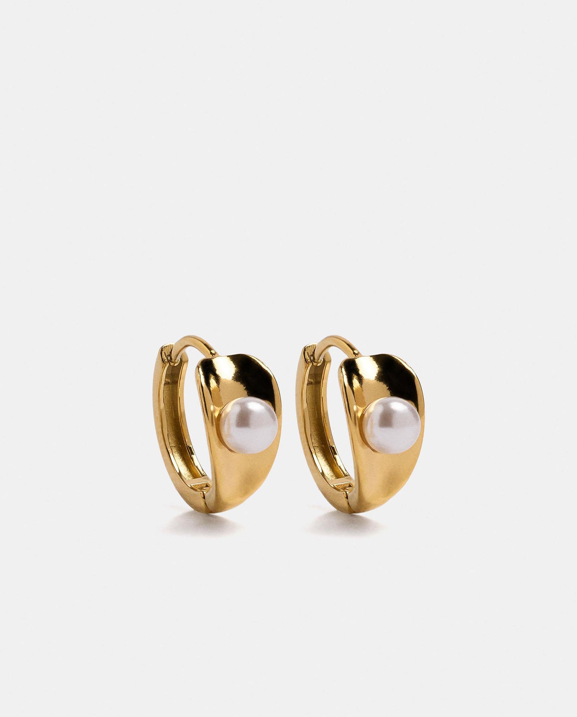 Pendientes de aro de acero inoxidable con perlas decorativas - Parfois - Blanco Blanco-1